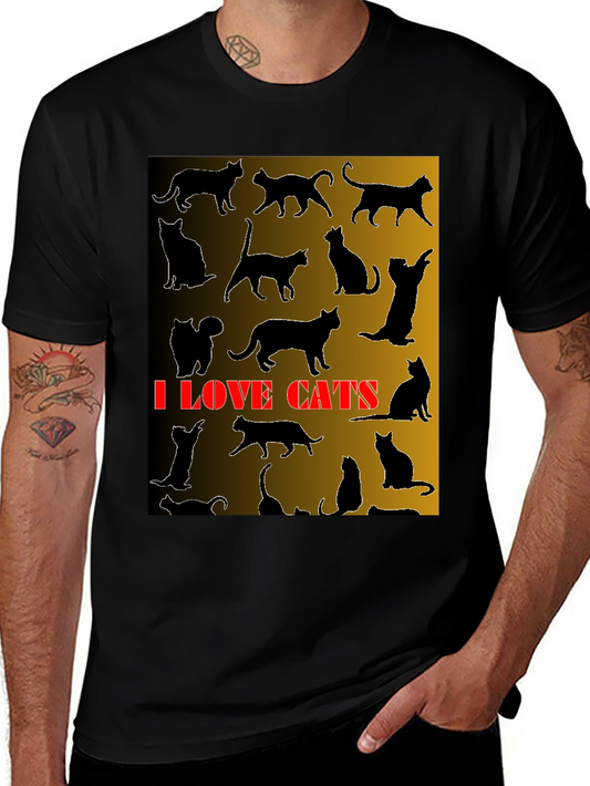 I Love Cats T-Shirt - Black Cat Silhouette Graphic Tee