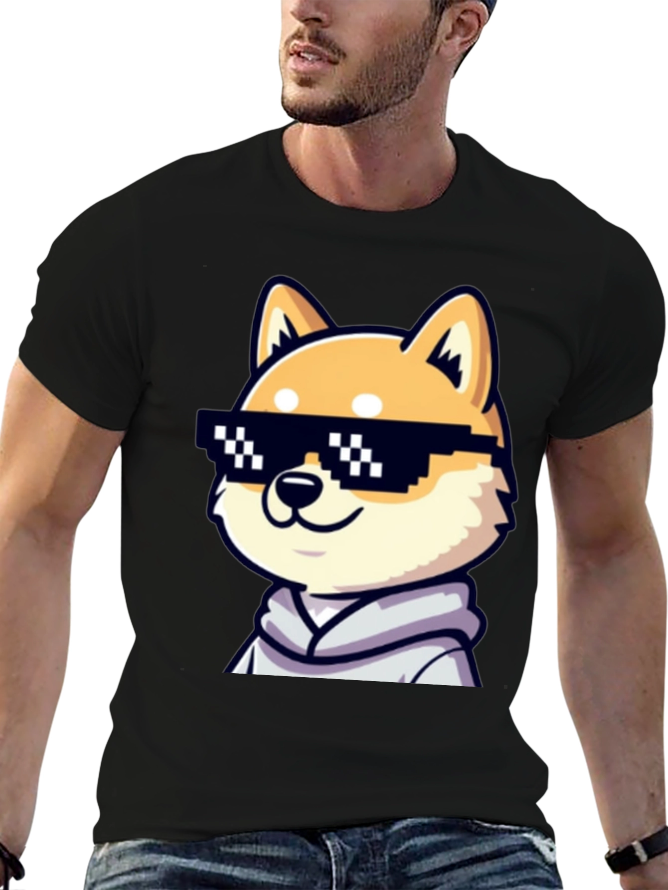Cool Doge Meme Graphic Tee - Black