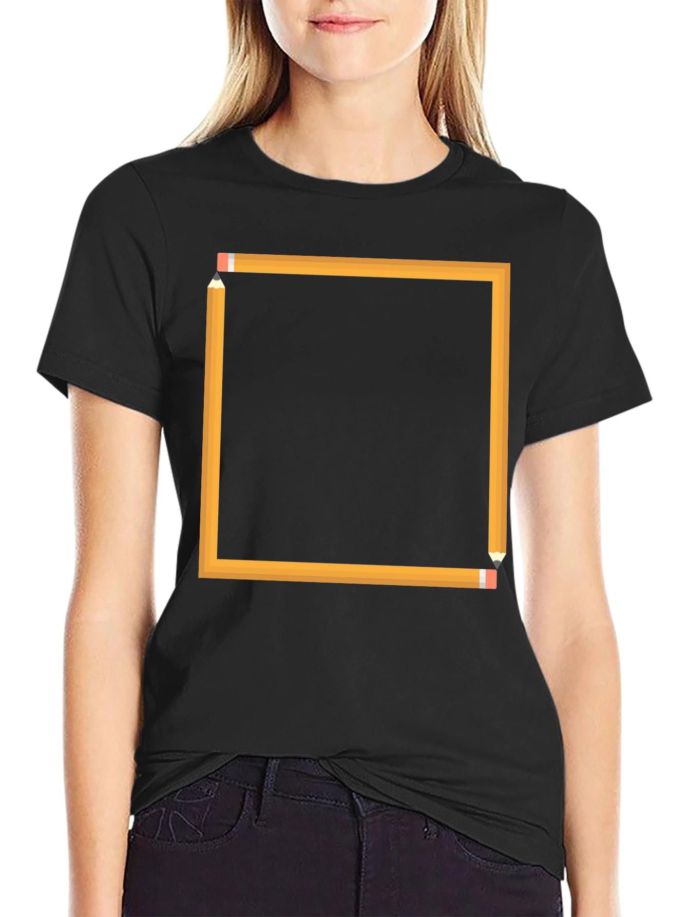 Pencil Square Graphic Black T-Shirt