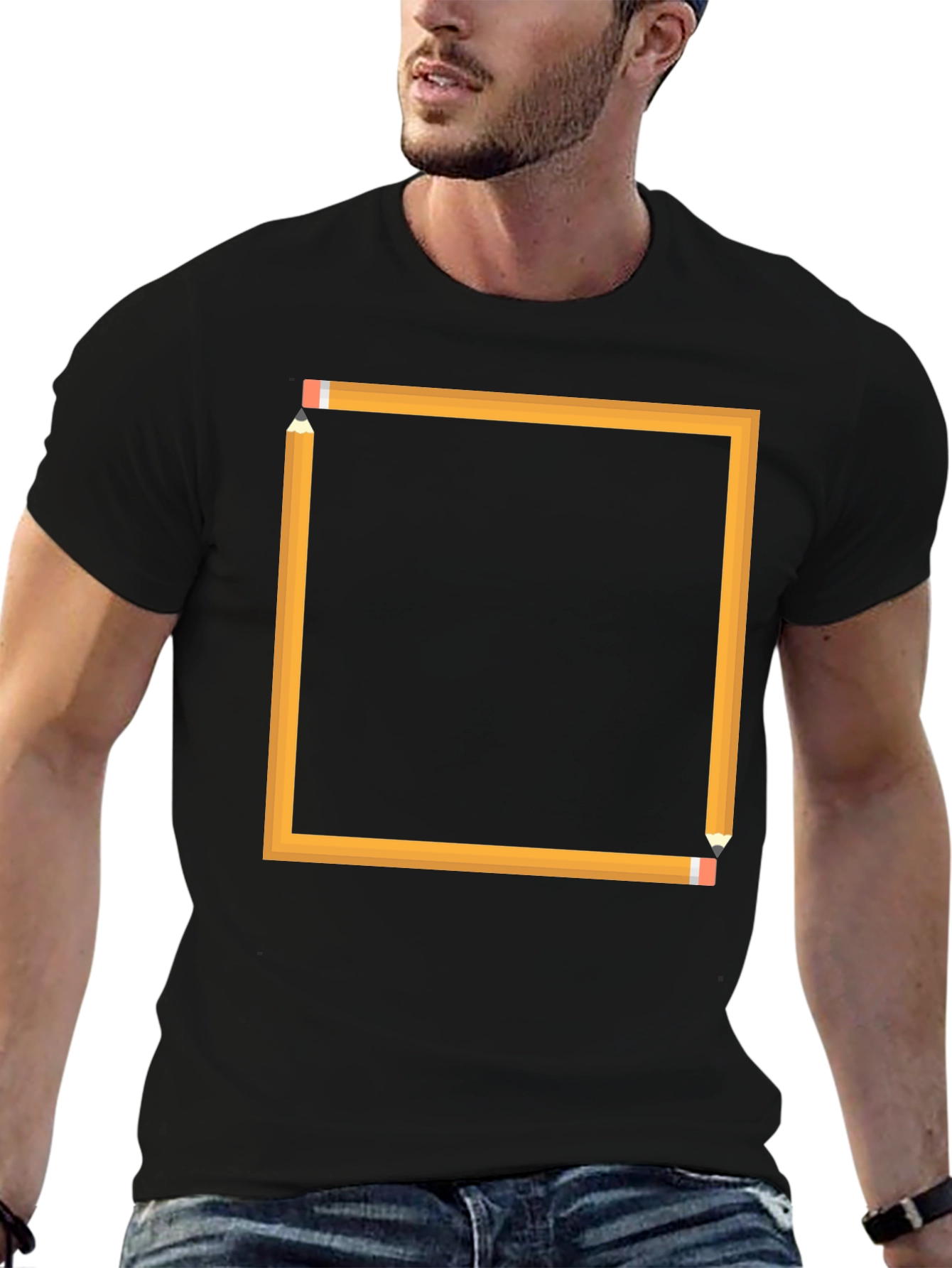 Pencil Square Graphic Black T-Shirt