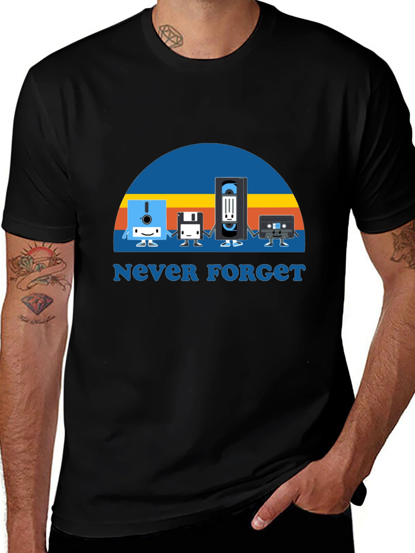 Never Forget Retro Tech Black T-Shirt