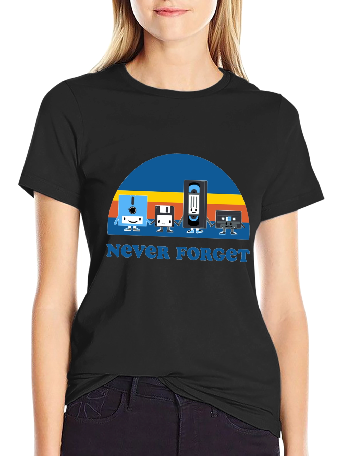 Never Forget Retro Tech Black T-Shirt