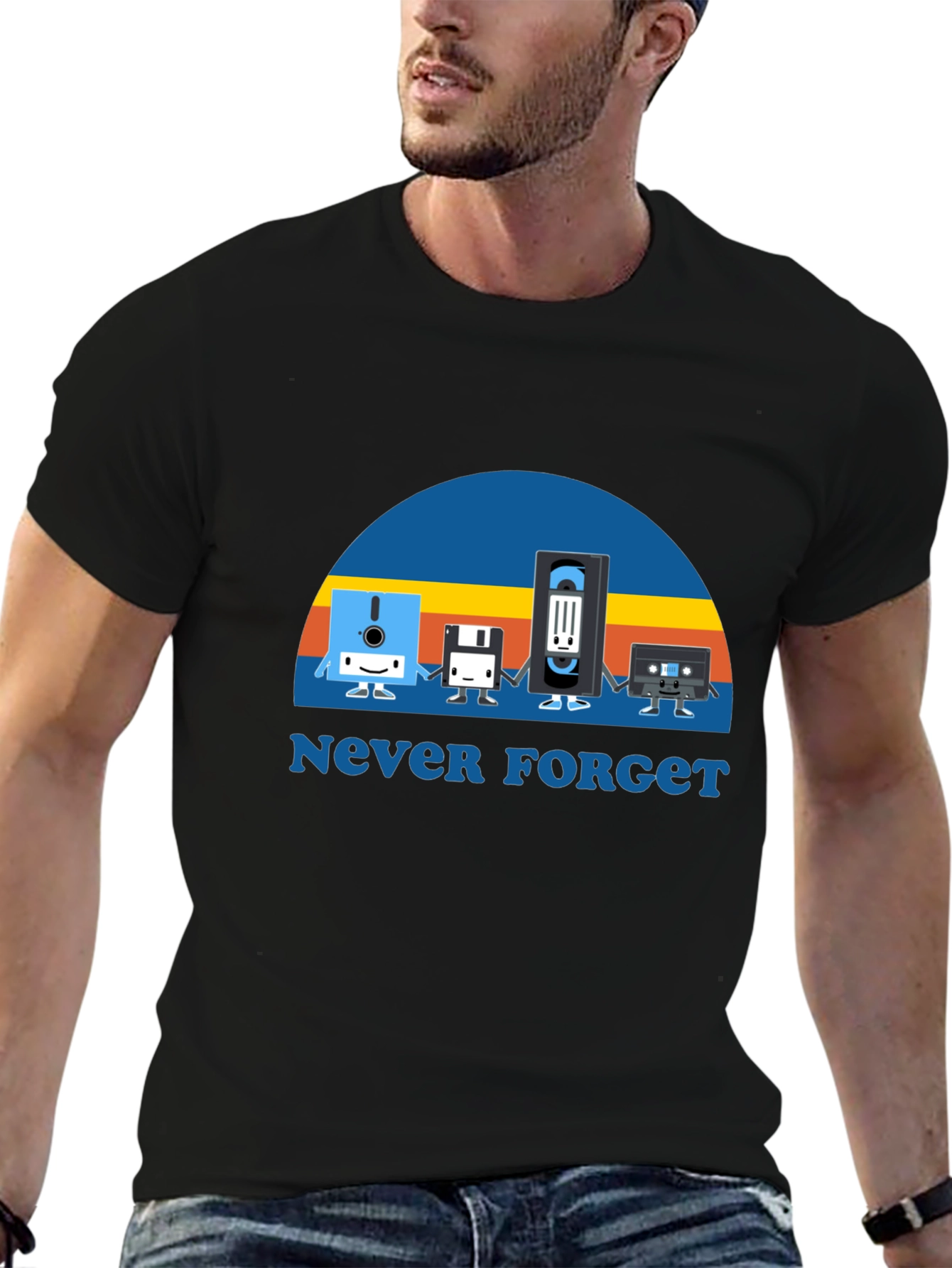 Never Forget Retro Tech Black T-Shirt