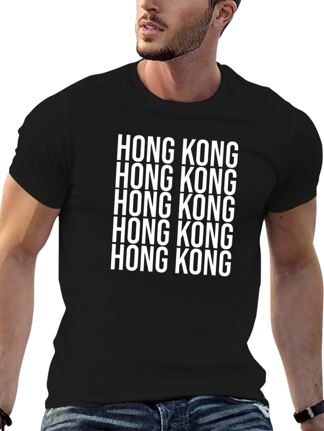 Hong Kong Text Graphic Black T-Shirt