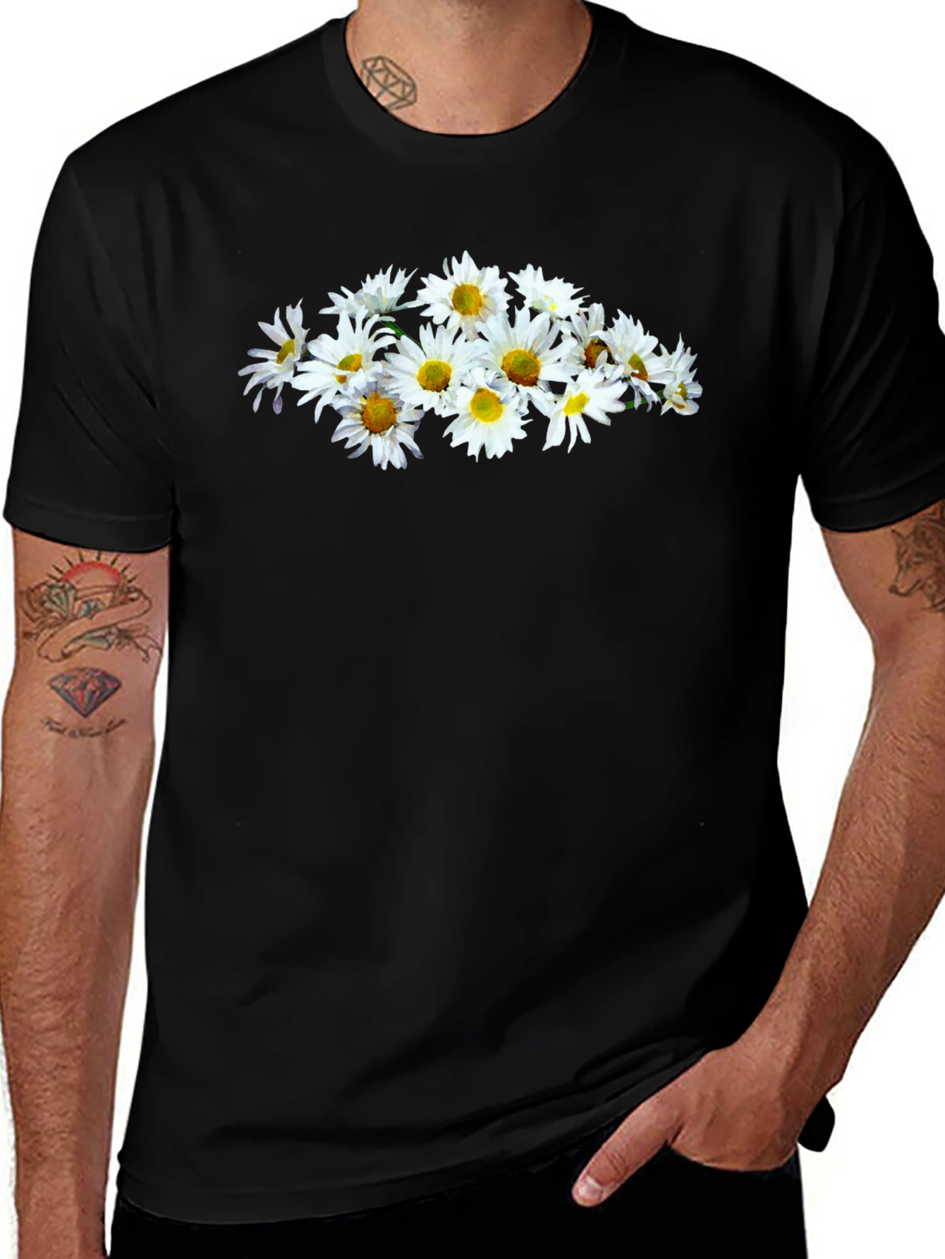 Daisy Flower Graphic Black T-Shirt