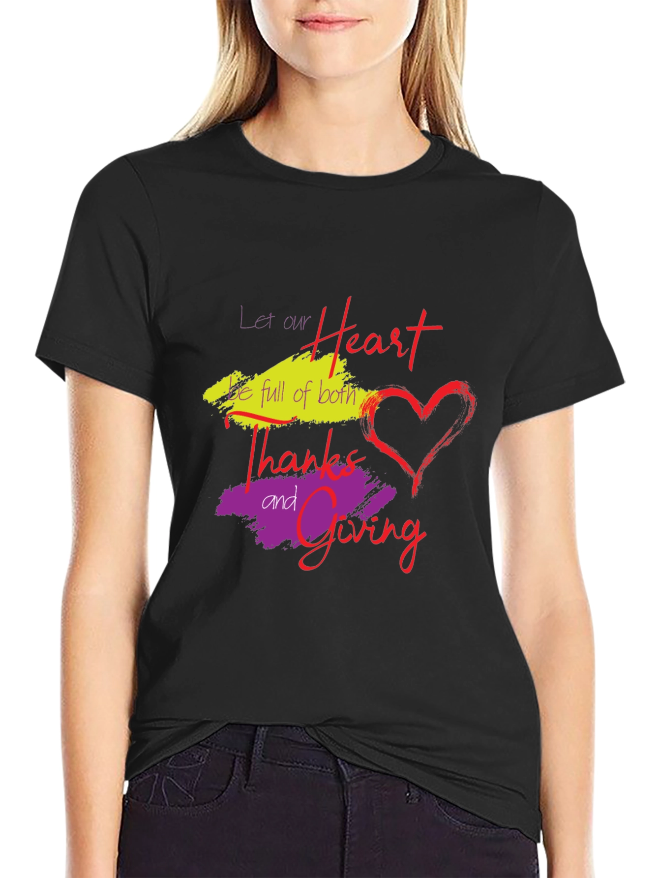 Thanksgiving Heart Graphic Tee - Black
