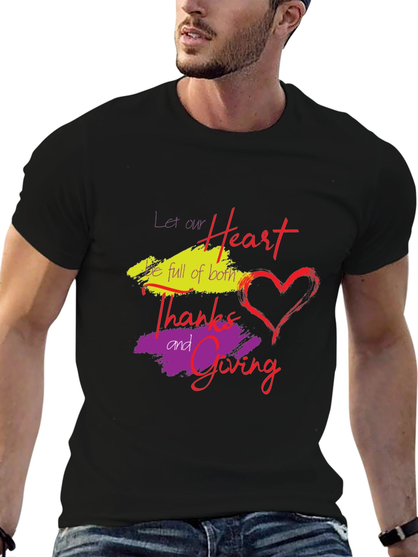 Thanksgiving Heart Graphic Tee - Black