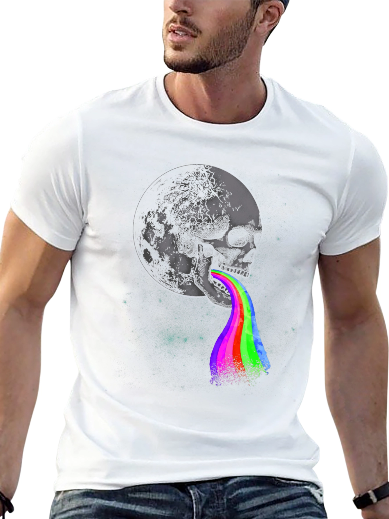 Moon Skull Rainbow Vomit Graphic Tee