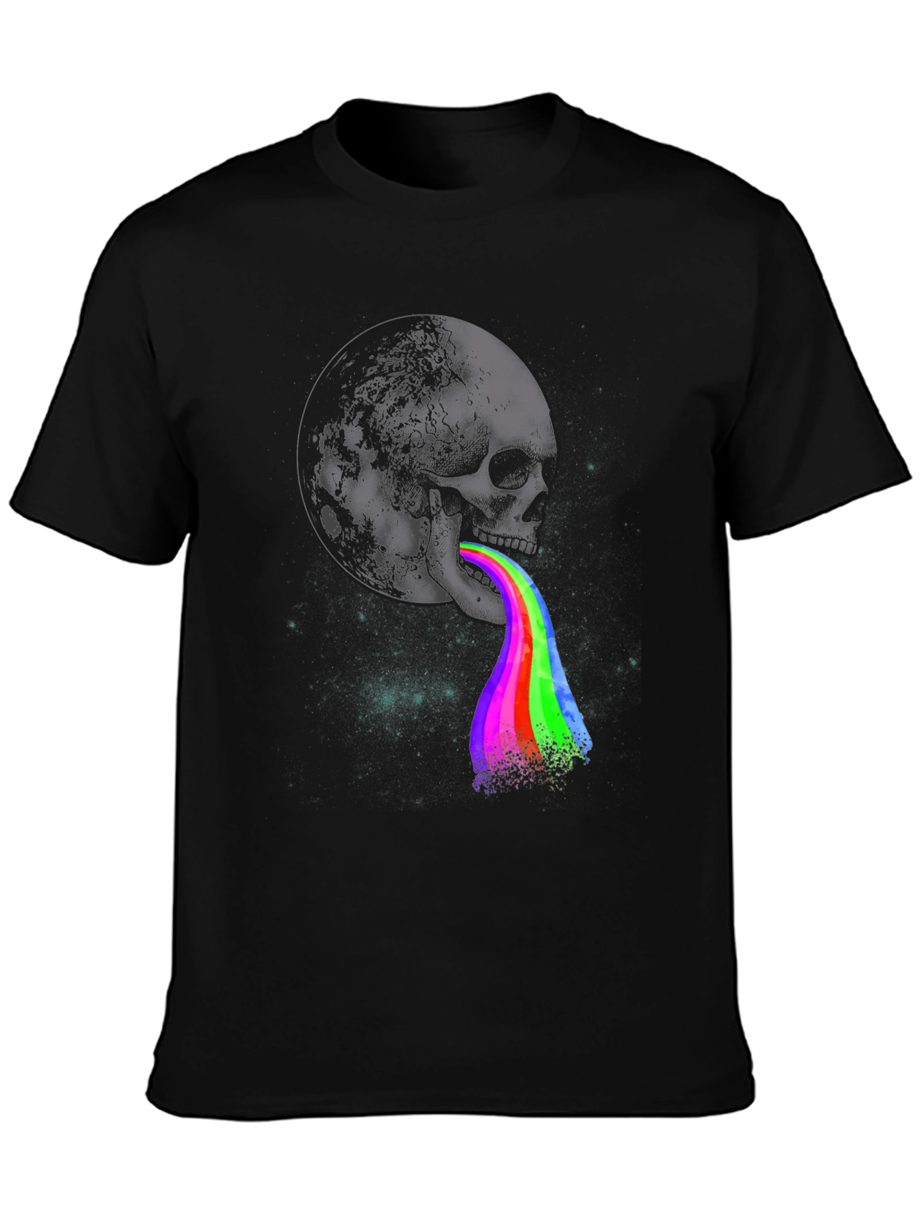 Moon Skull Rainbow Vomit Graphic Tee