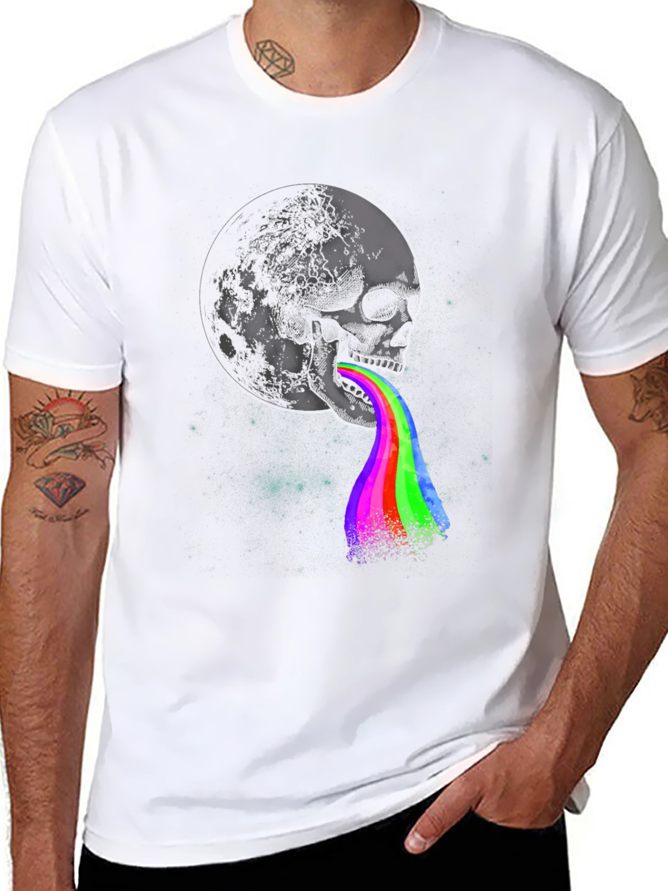 Moon Skull Rainbow Vomit Graphic Tee
