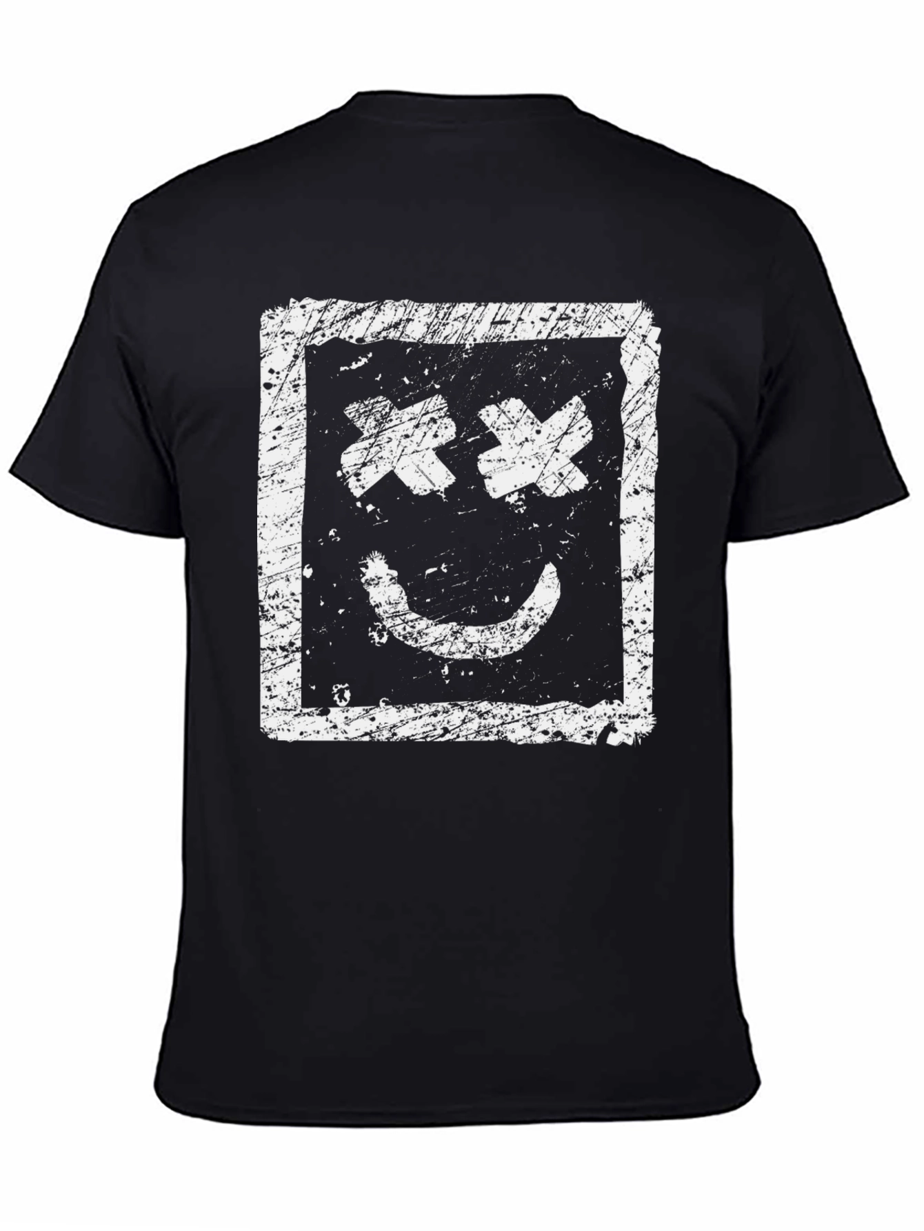 Distressed Smiley Face Graphic Black T-Shirt