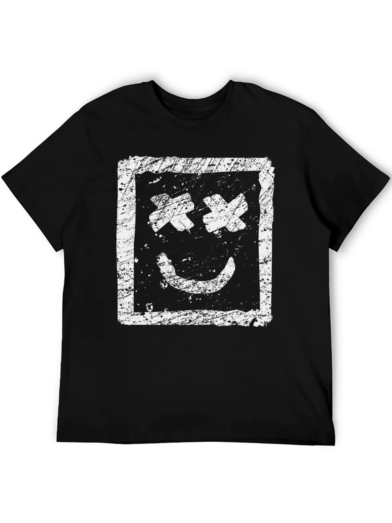 Distressed Smiley Face Graphic Black T-Shirt
