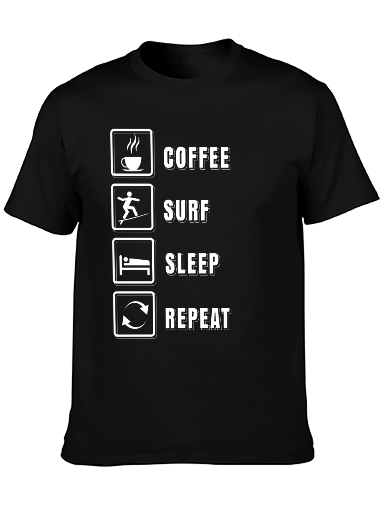 Coffee Surf Sleep Repeat Black T-Shirt