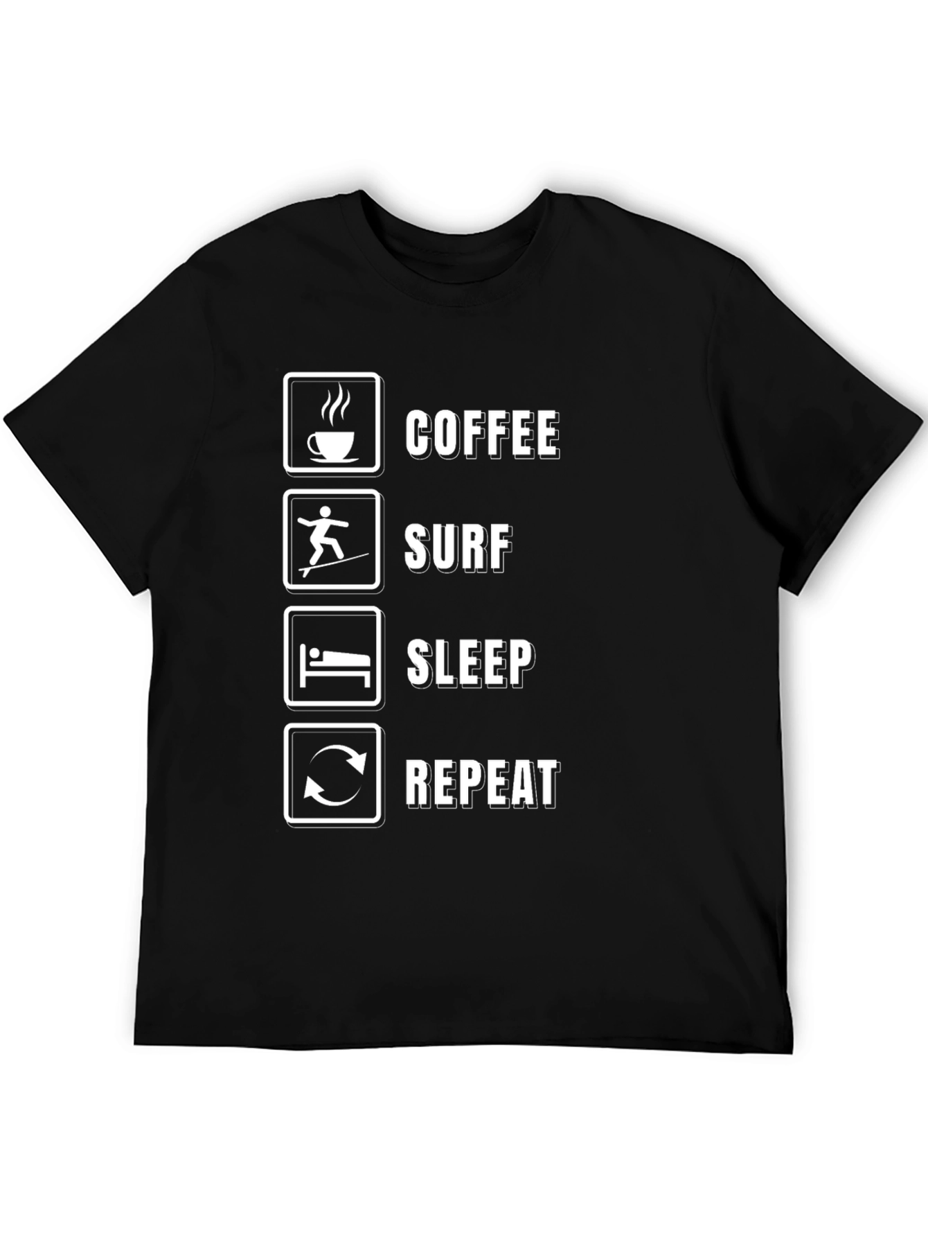 Coffee Surf Sleep Repeat Black T-Shirt