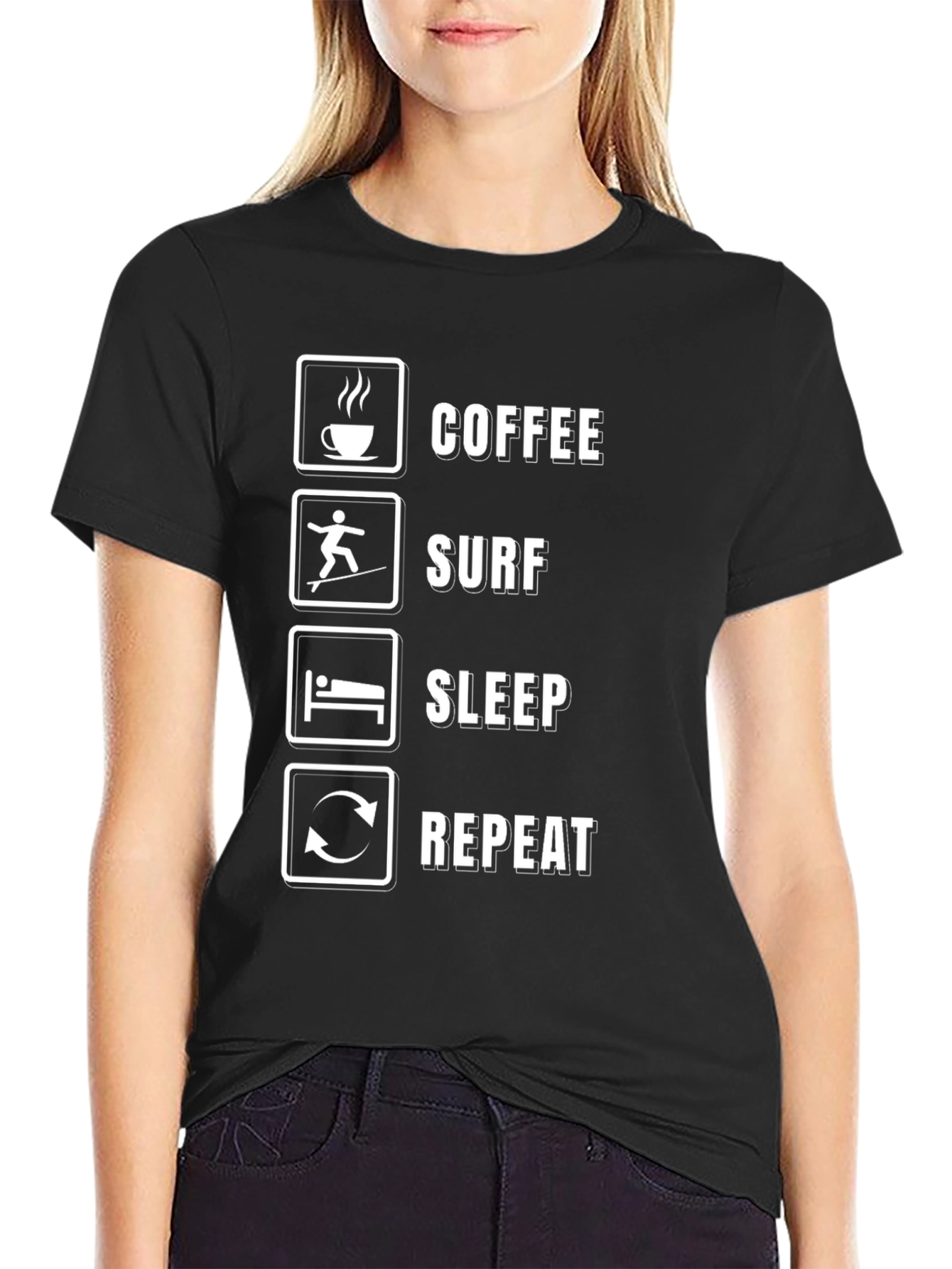Coffee Surf Sleep Repeat Black T-Shirt