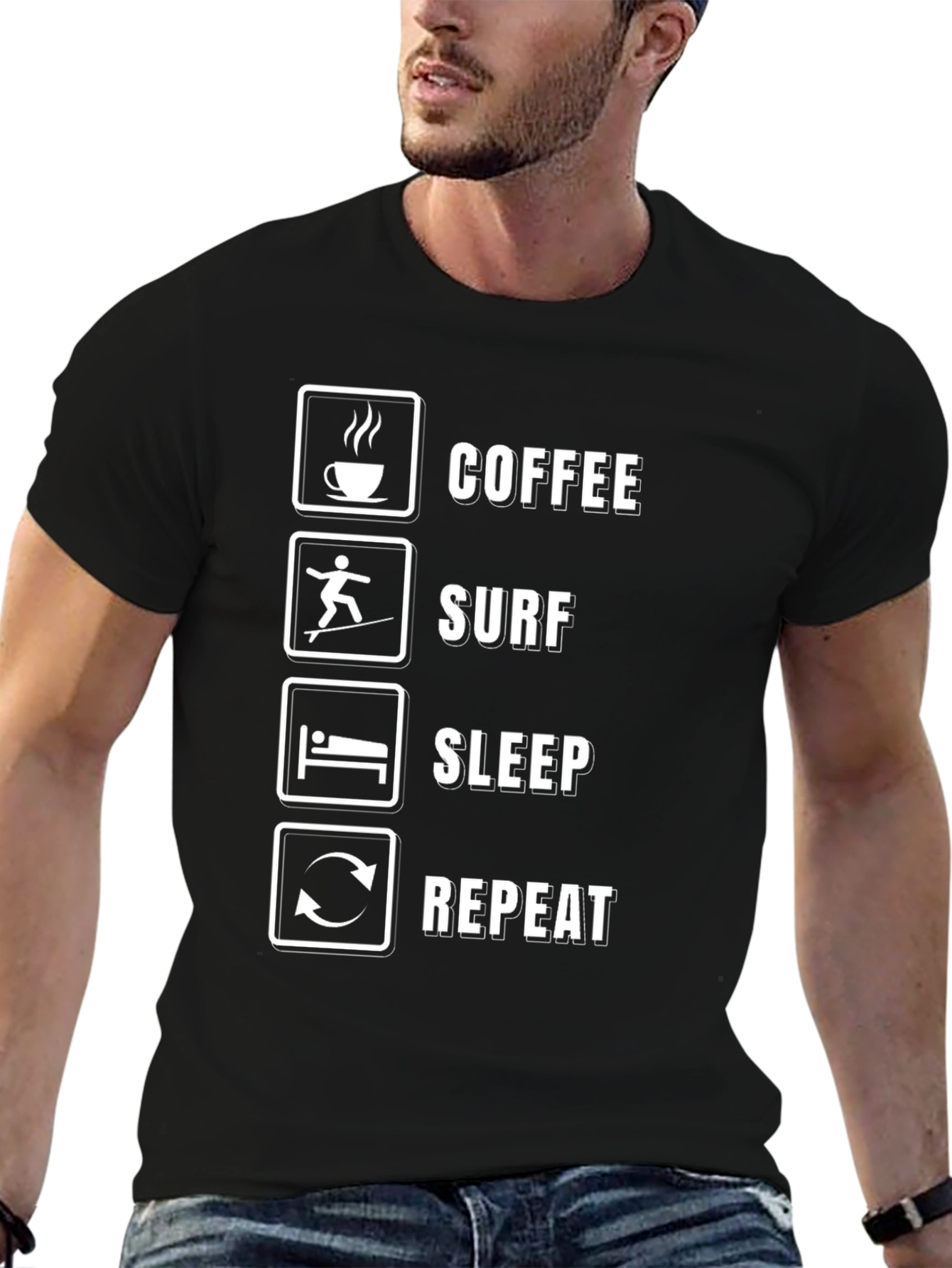 Coffee Surf Sleep Repeat Black T-Shirt
