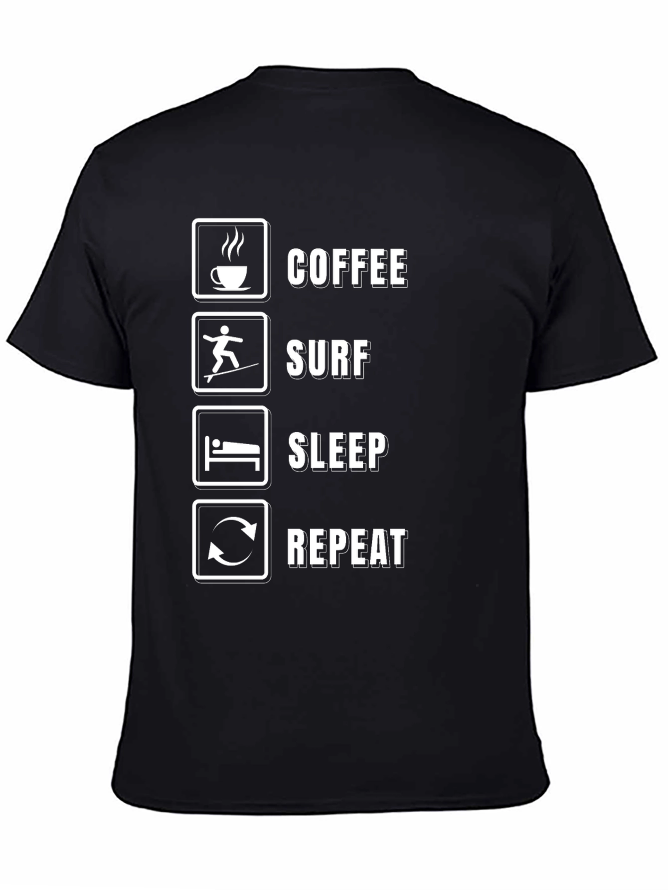 Coffee Surf Sleep Repeat Black T-Shirt