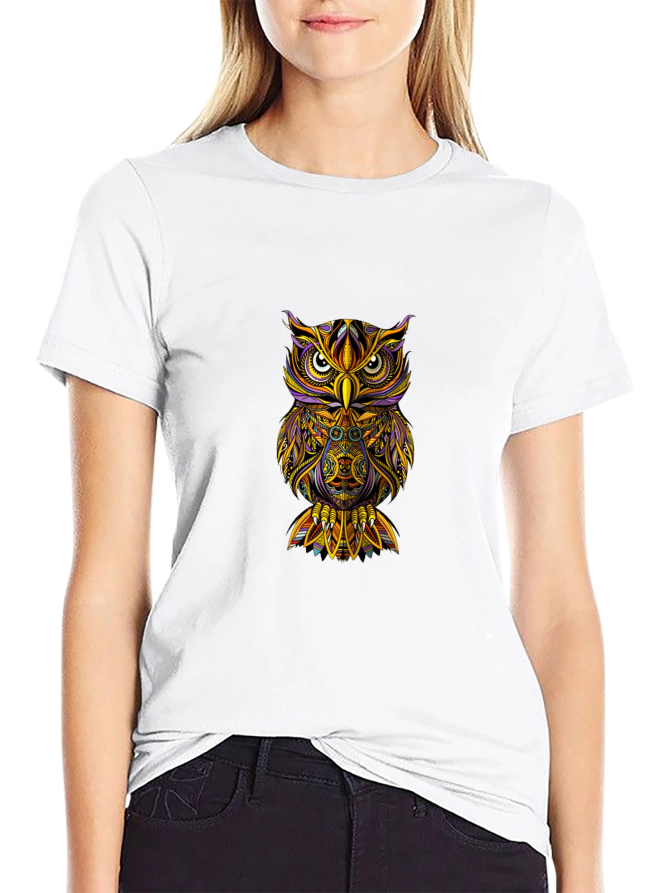 Owl Graphic Print T-Shirt - Black