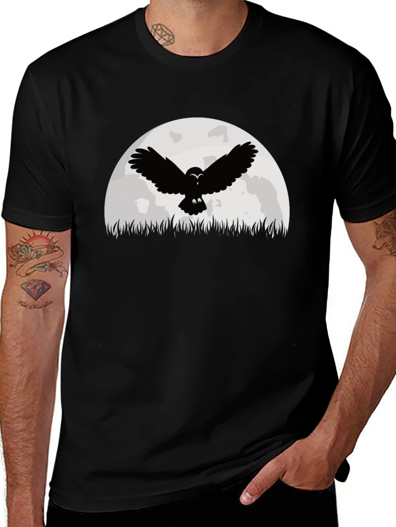 Owl Moon Black Graphic T-Shirt