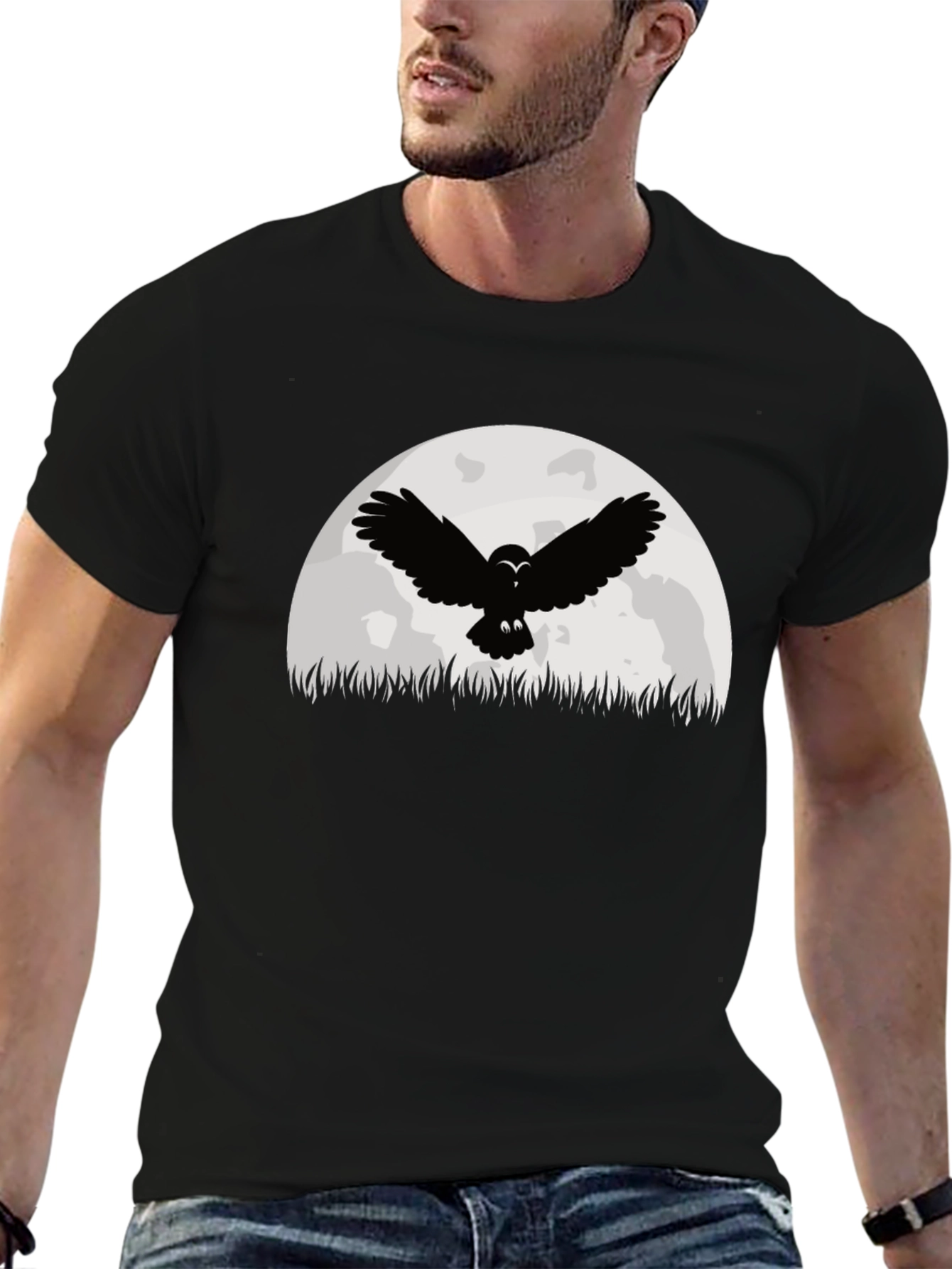 Owl Moon Black Graphic T-Shirt