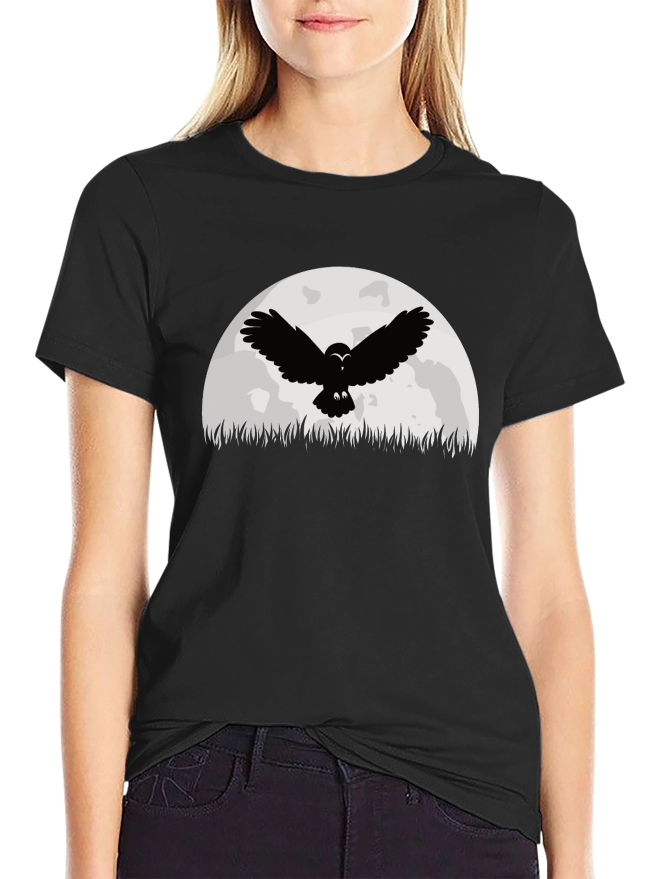 Owl Moon Black Graphic T-Shirt
