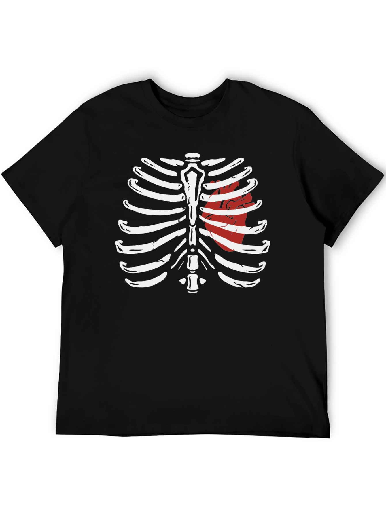 Skeleton Rib Cage with Heart Graphic T-Shirt