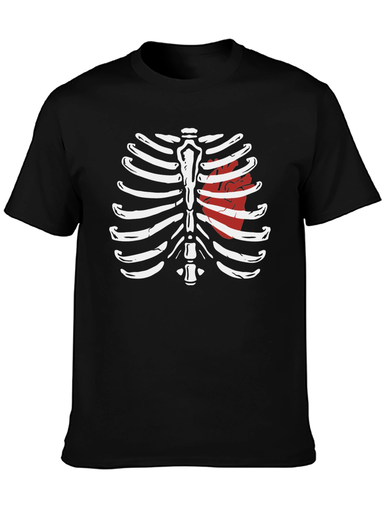 Skeleton Rib Cage with Heart Graphic T-Shirt