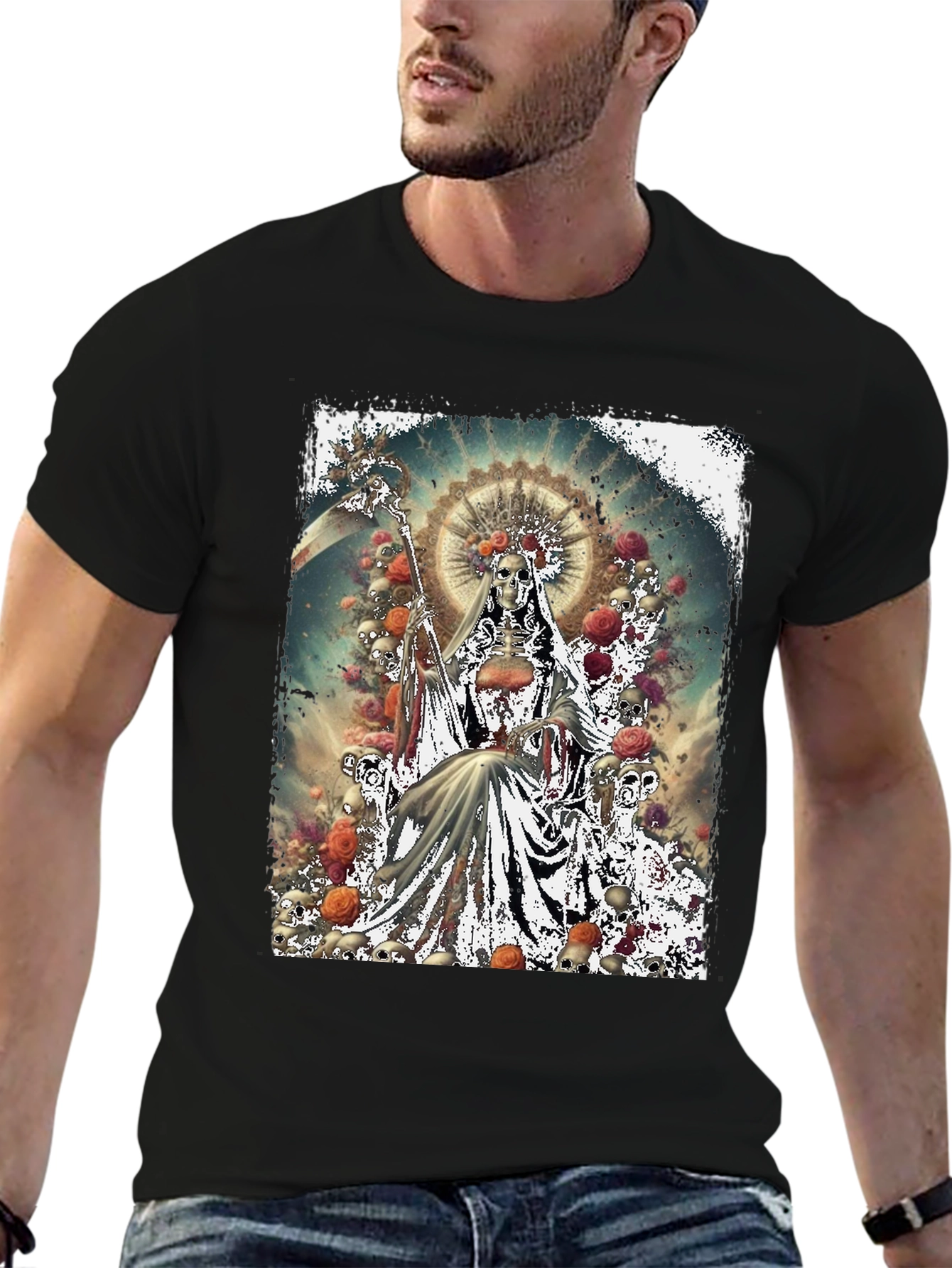 Grim Reaper Skull Rose Graphic Tee