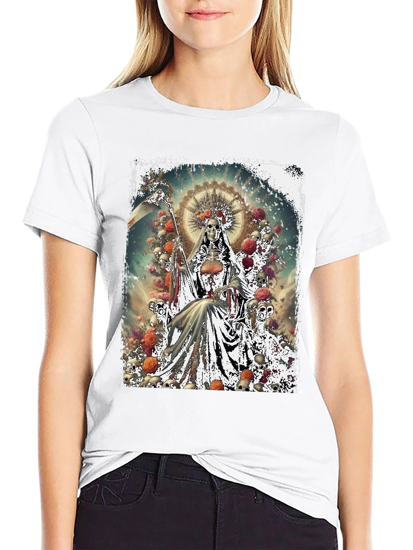 Grim Reaper Skull Rose Graphic Tee