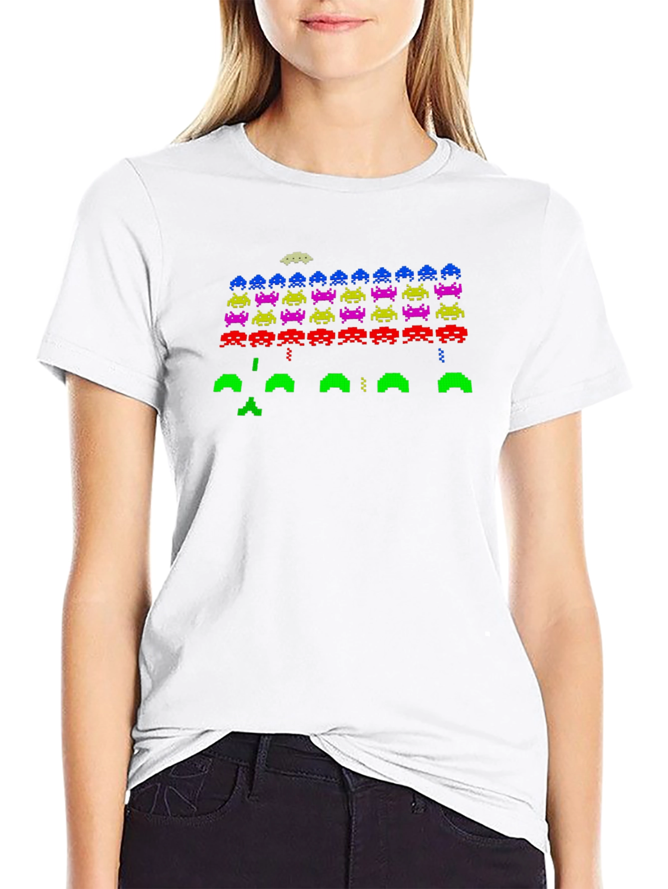 Retro Pixel Invasion Black T-Shirt