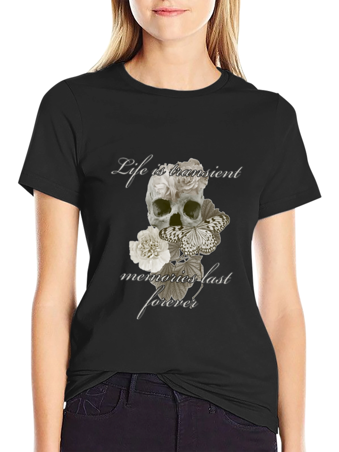 Skull & Butterfly Graphic T-Shirt - Life is Transient