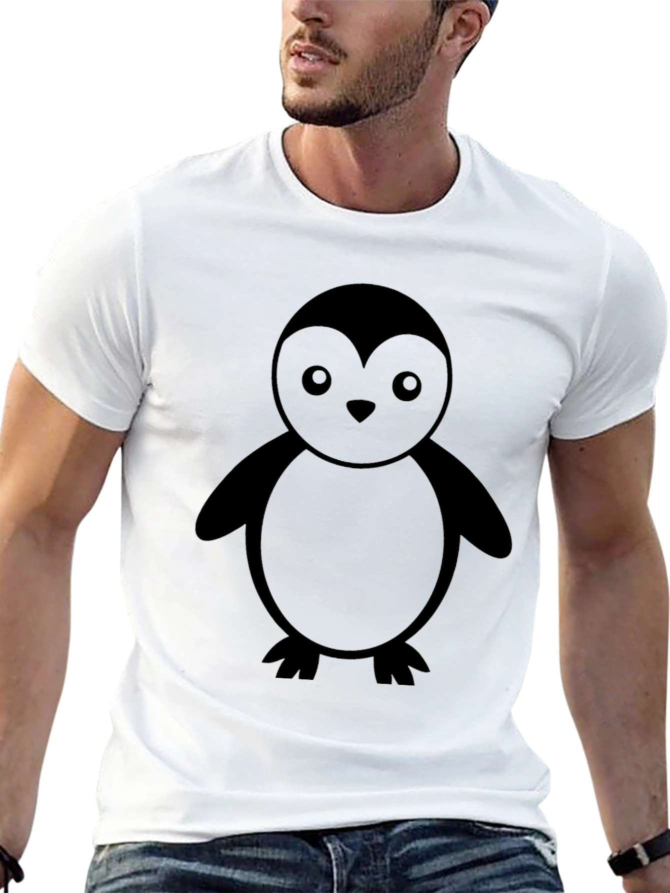 Cute Penguin Graphic Tee - Black Cotton T-Shirt