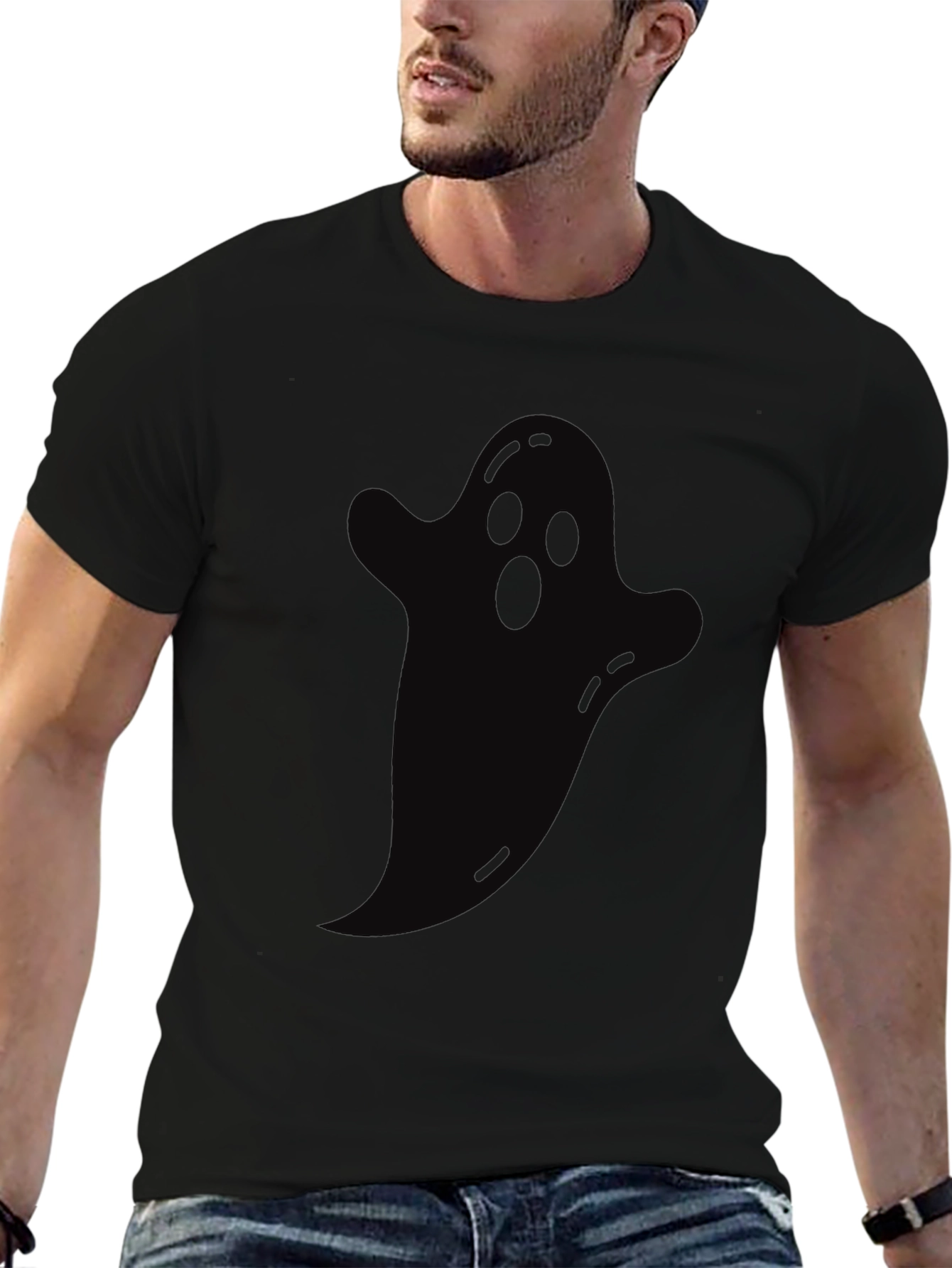 Spooky Ghost Graphic Tee - Halloween Black T-Shirt