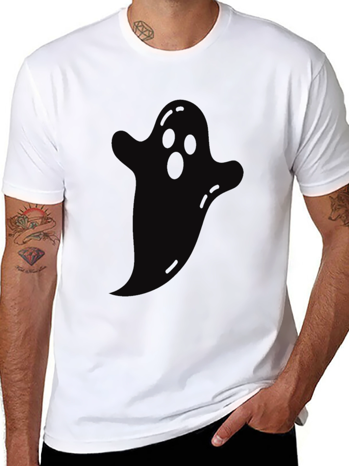 Spooky Ghost Graphic Tee - Halloween Black T-Shirt