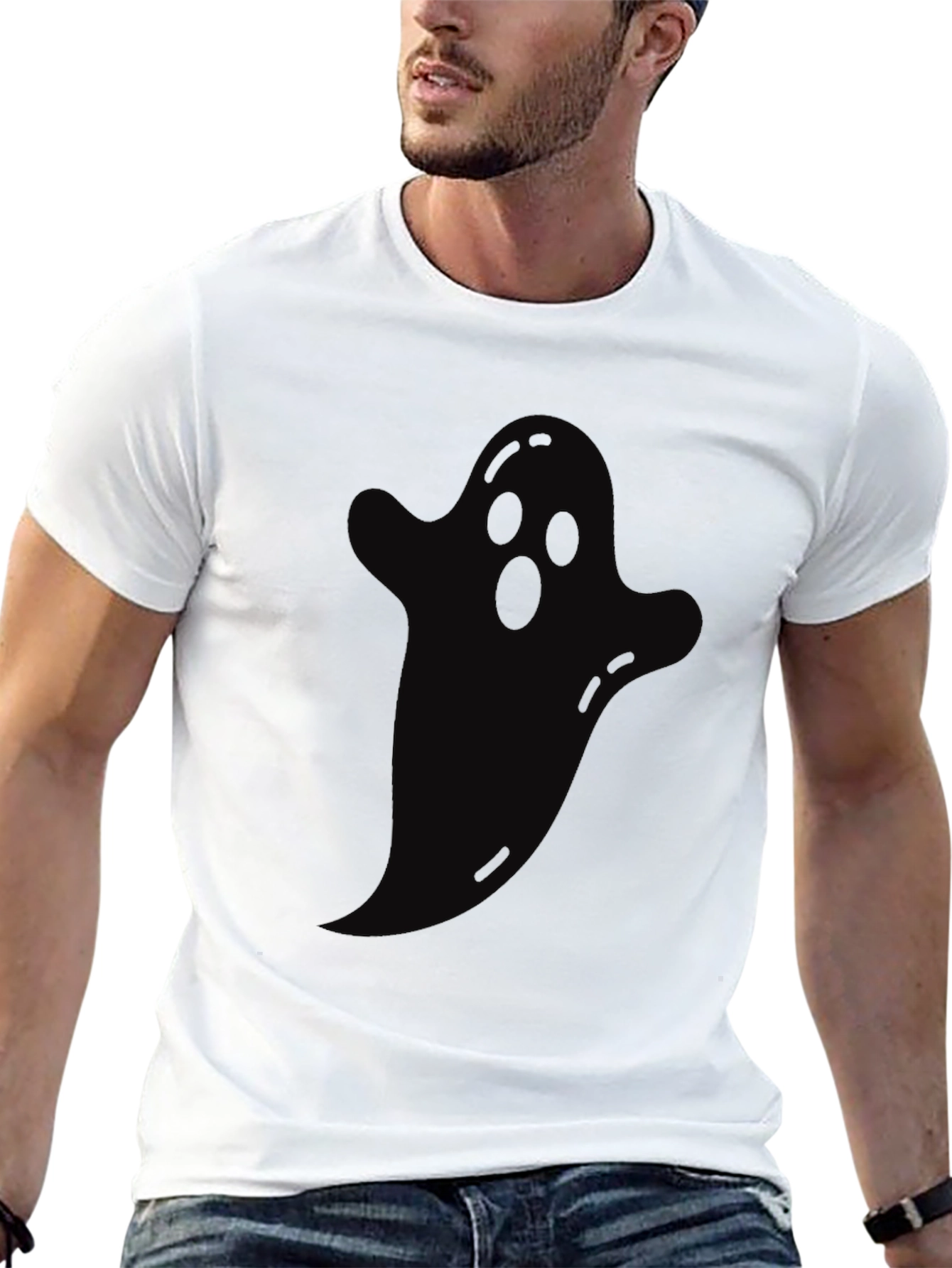 Spooky Ghost Graphic Tee - Halloween Black T-Shirt