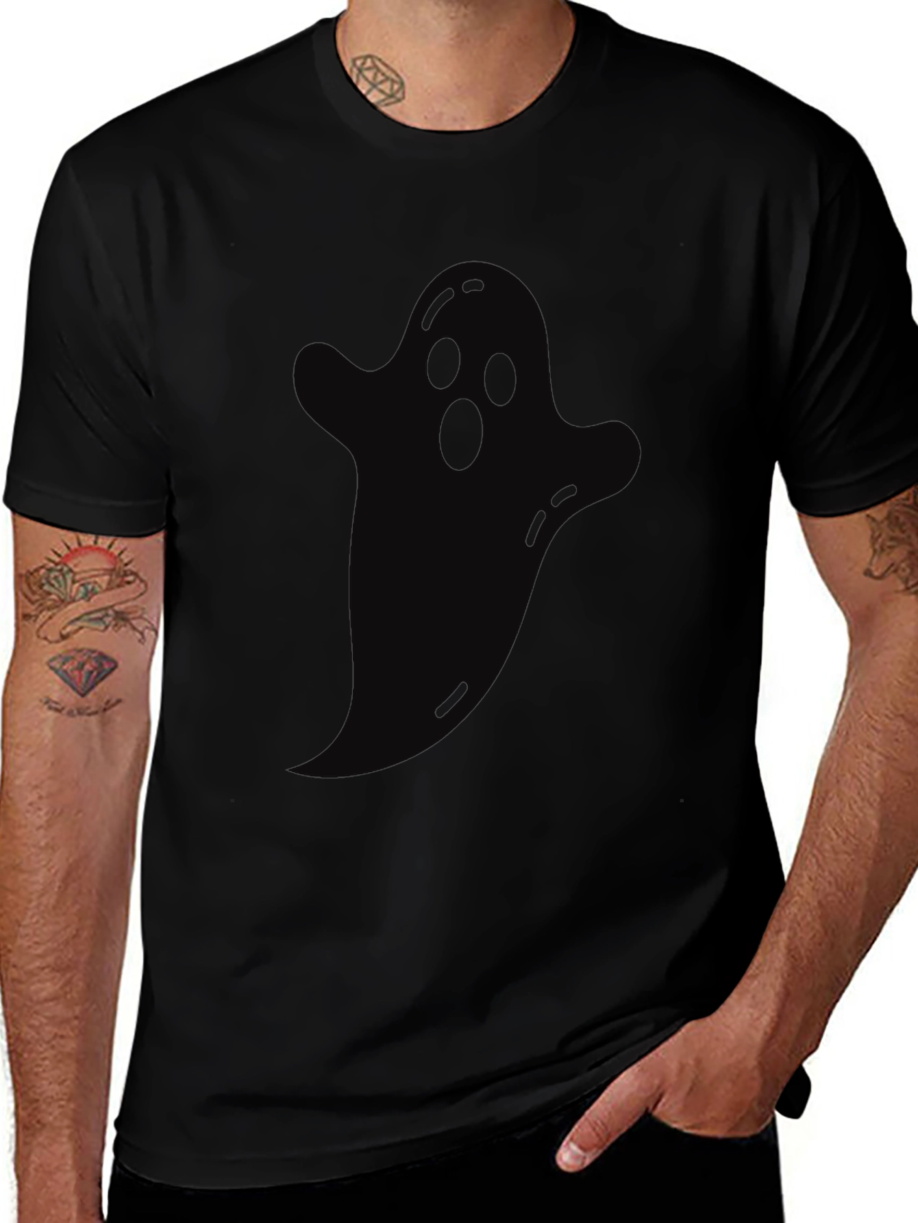 Spooky Ghost Graphic Tee - Halloween Black T-Shirt