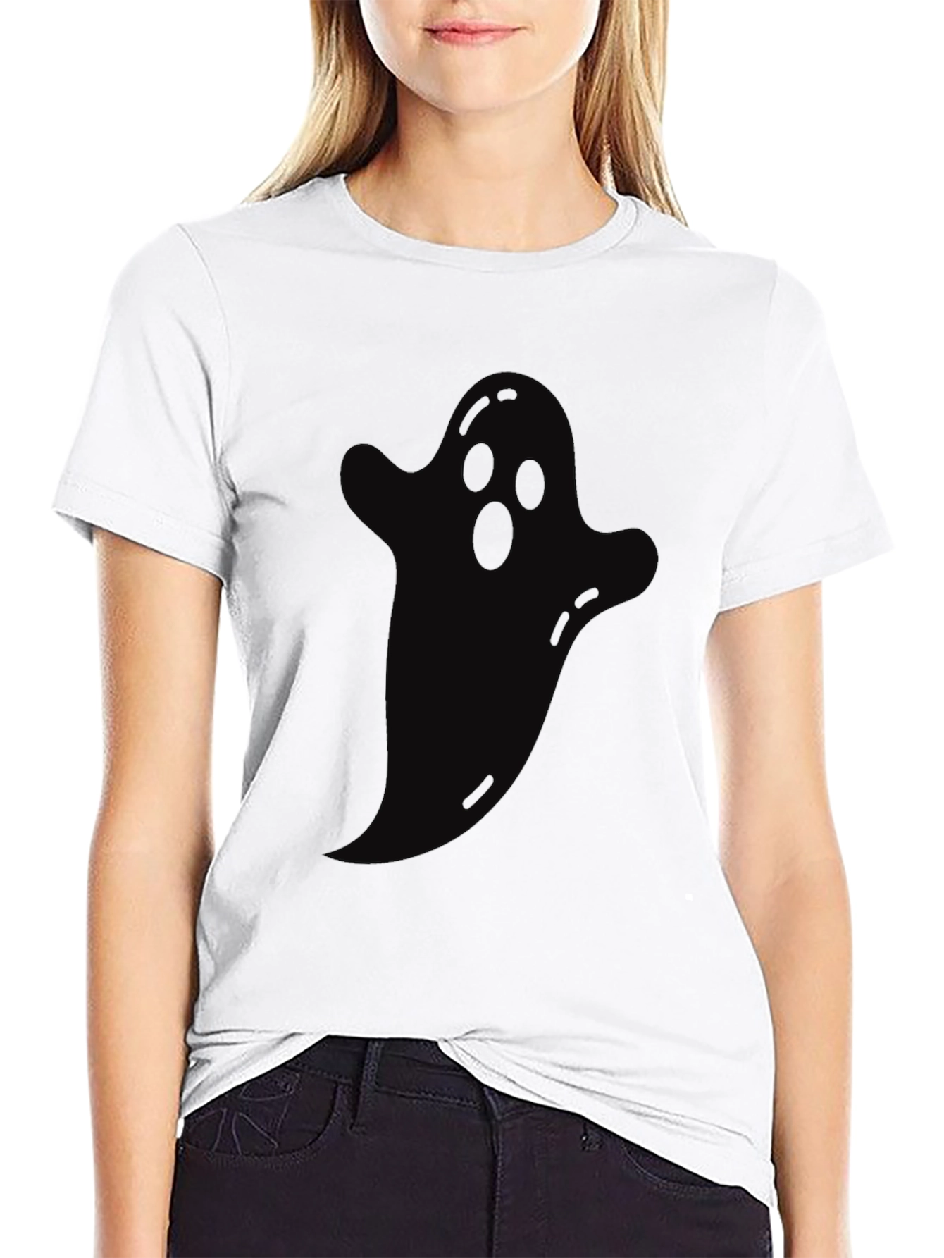 Spooky Ghost Graphic Tee - Halloween Black T-Shirt