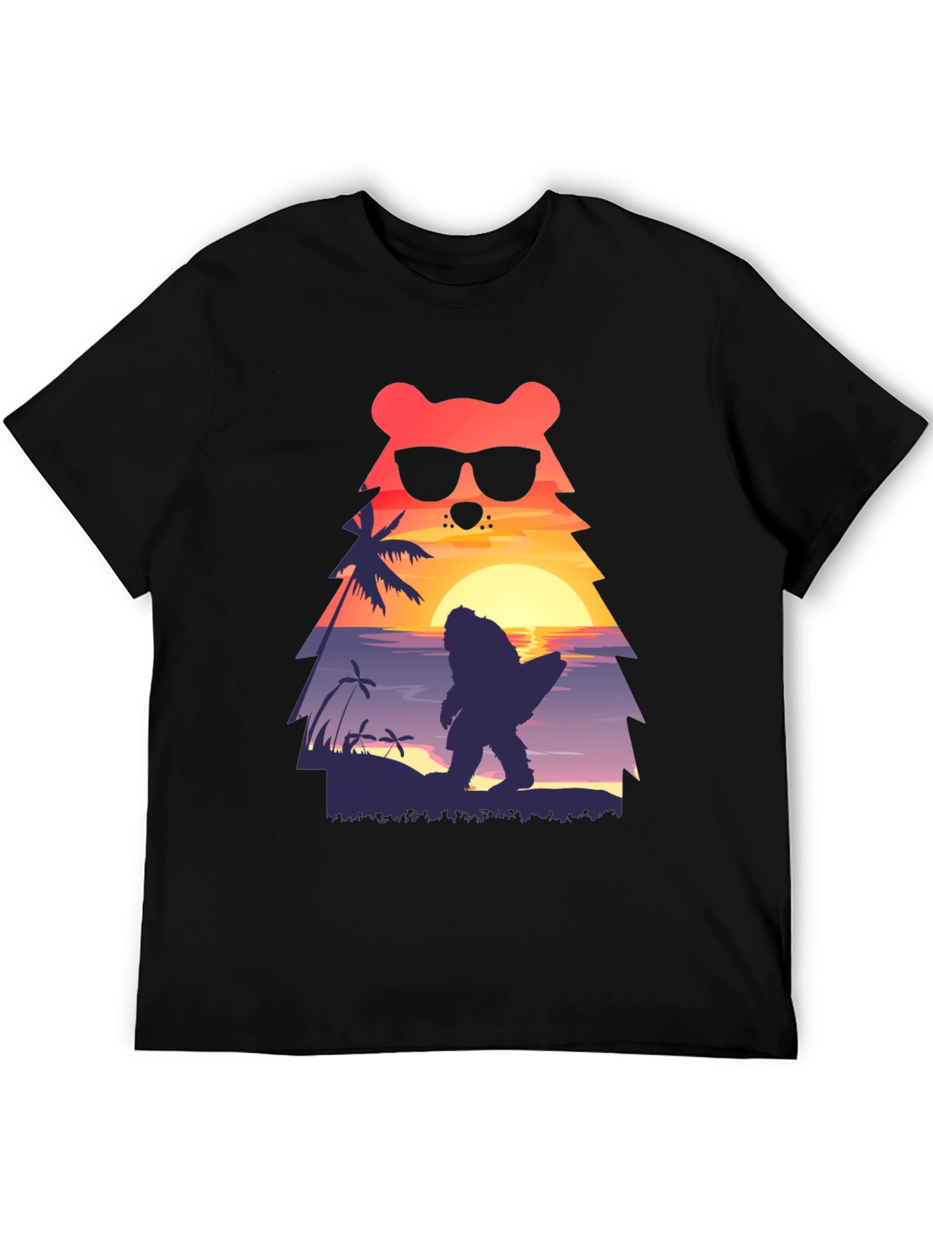 Bear Bigfoot Sunset Beach T-Shirt