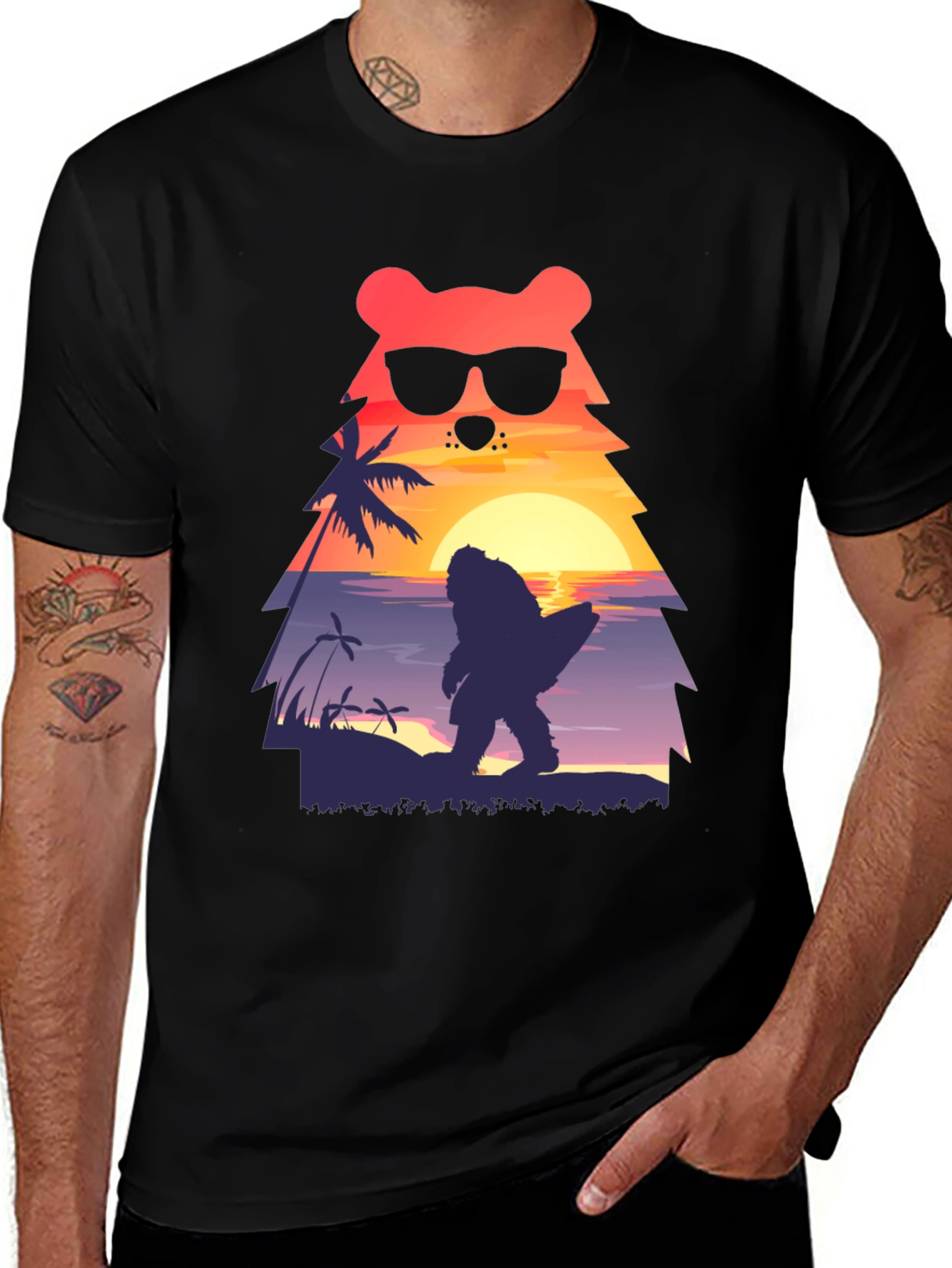 Bear Bigfoot Sunset Beach T-Shirt