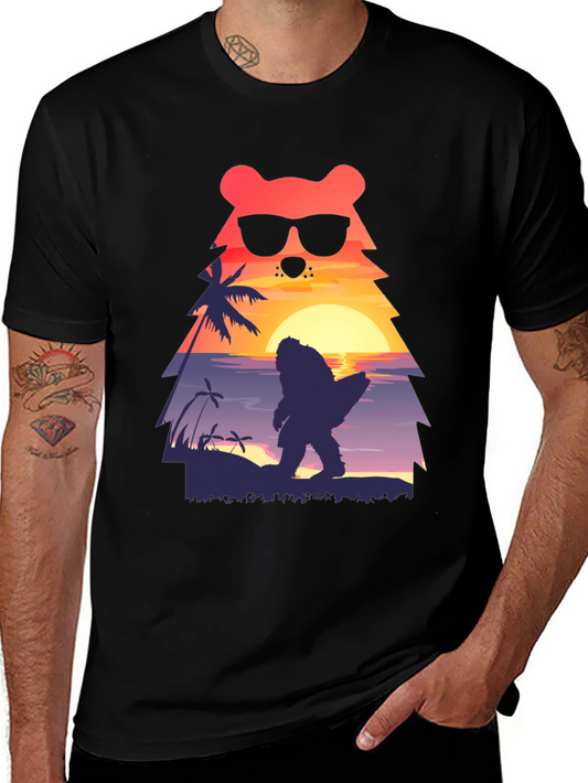 Bear Bigfoot Sunset Beach T-Shirt