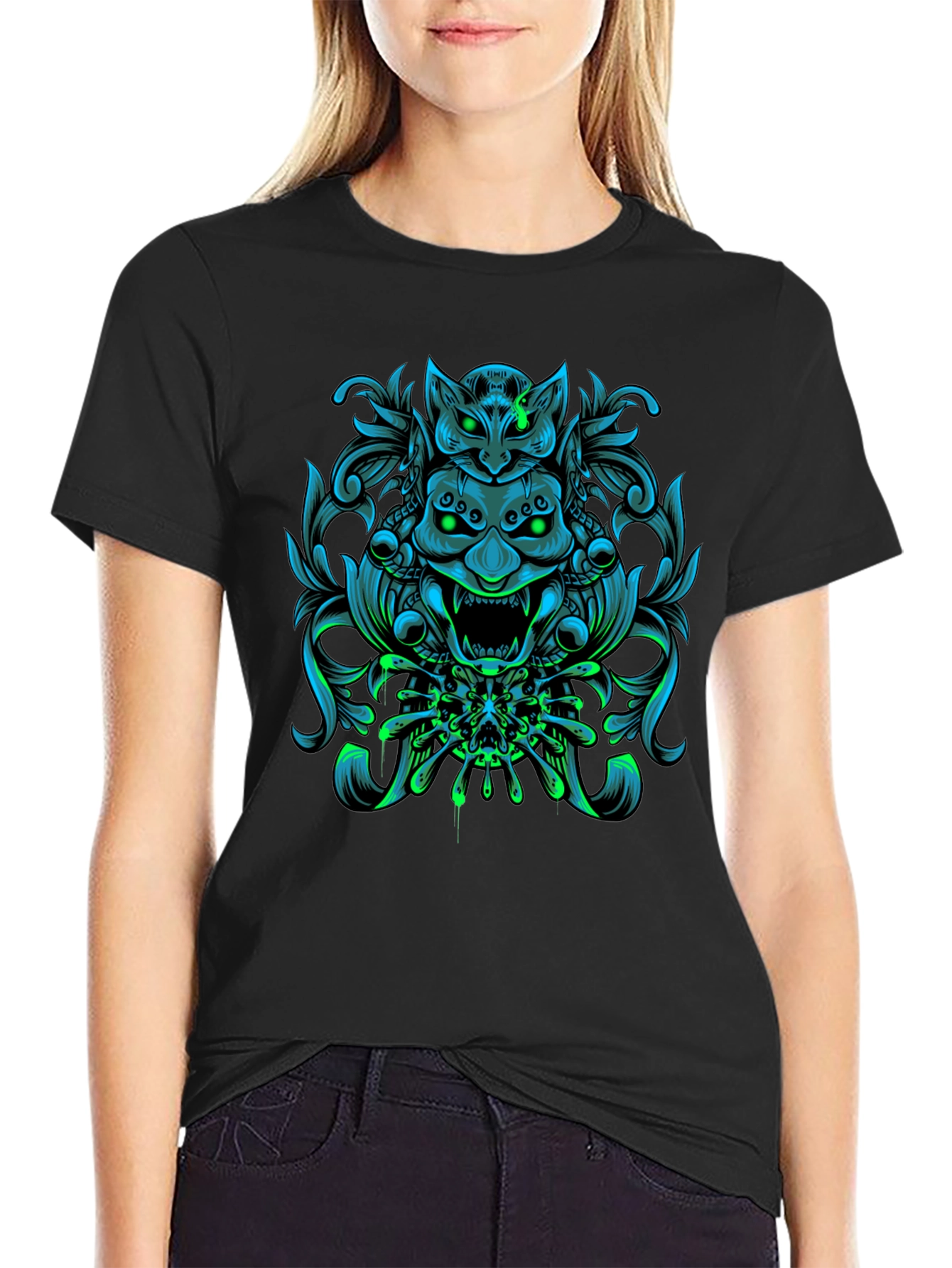 Edgy Oni Mask Graphic T-Shirt