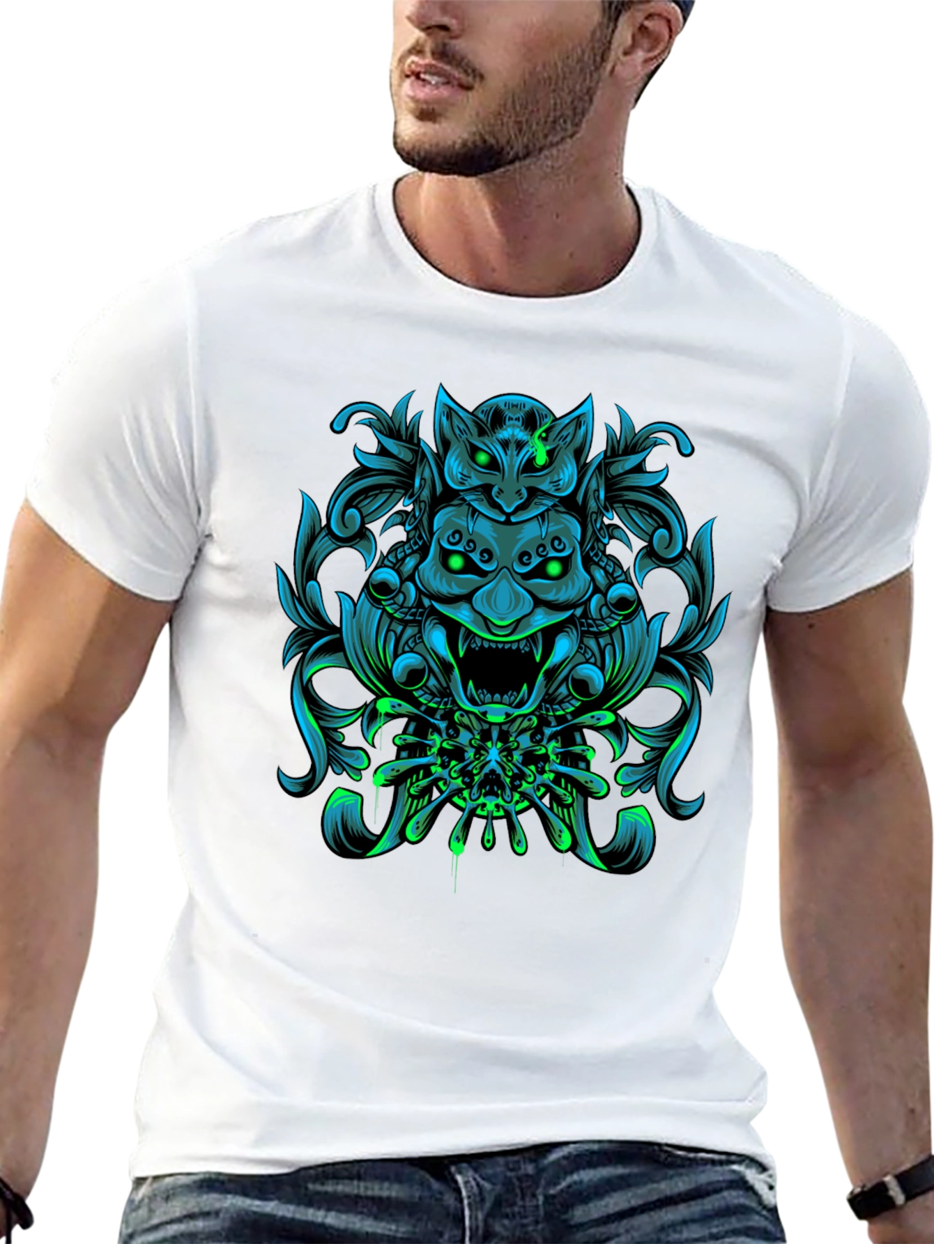 Edgy Oni Mask Graphic T-Shirt