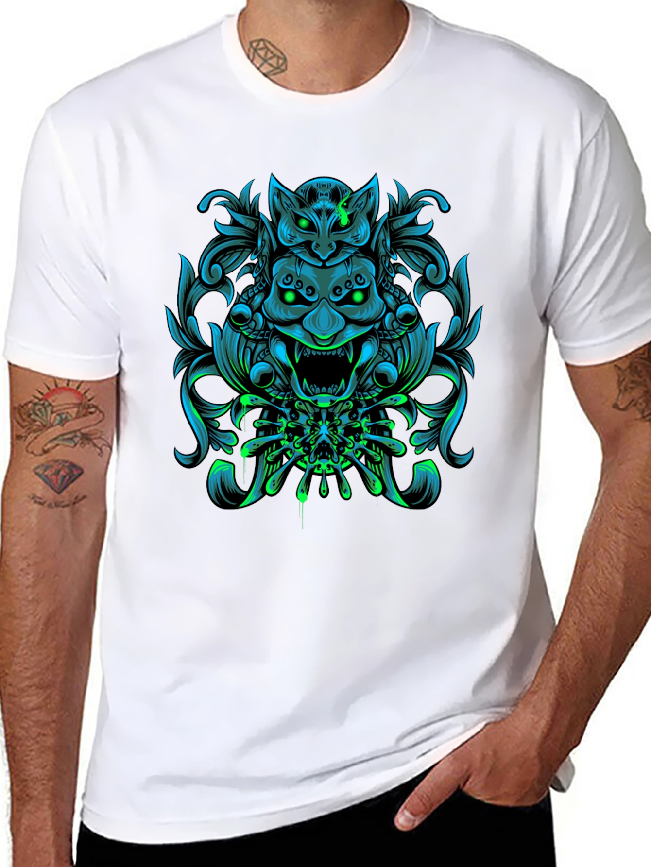 Edgy Oni Mask Graphic T-Shirt