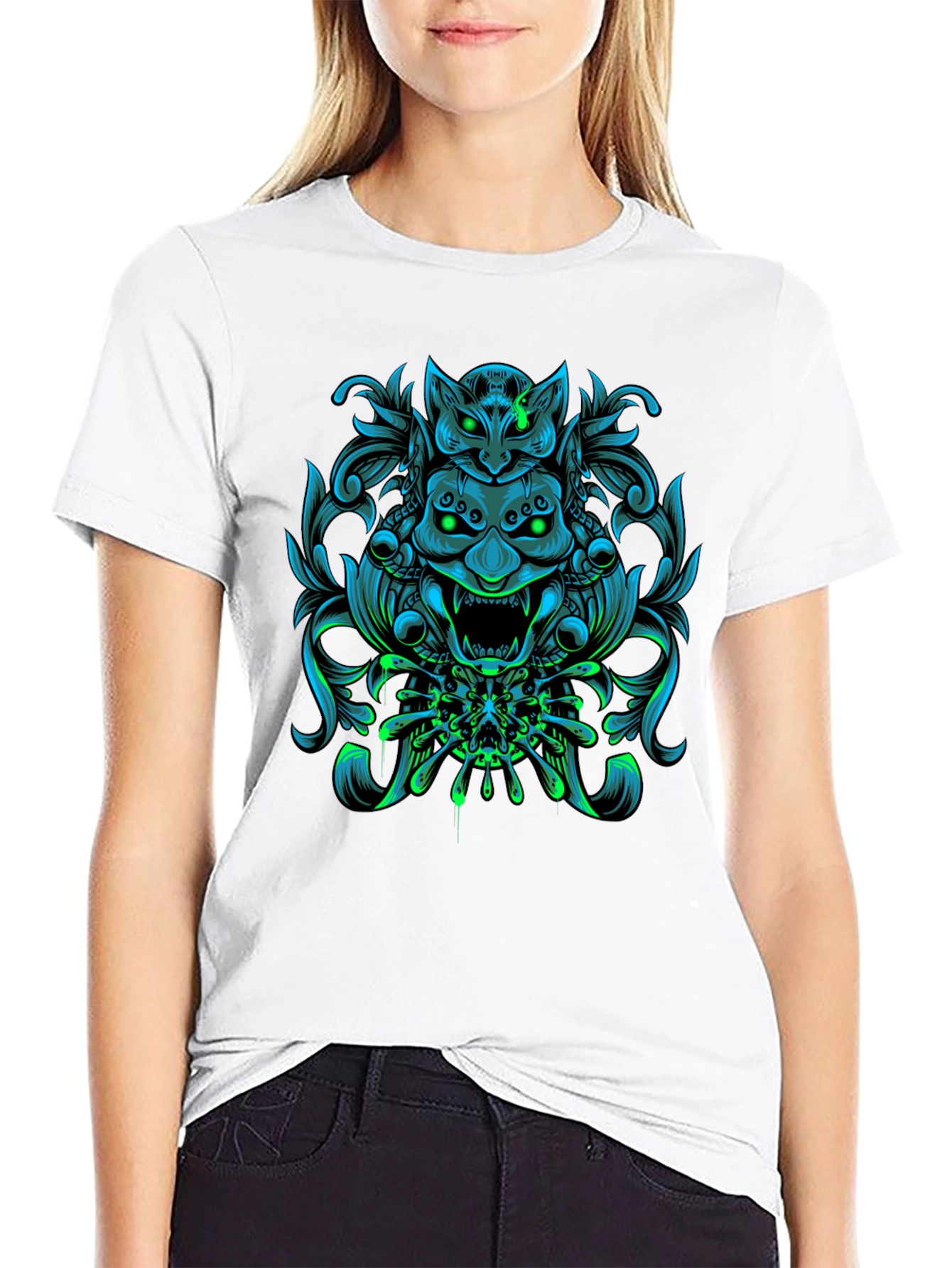 Edgy Oni Mask Graphic T-Shirt