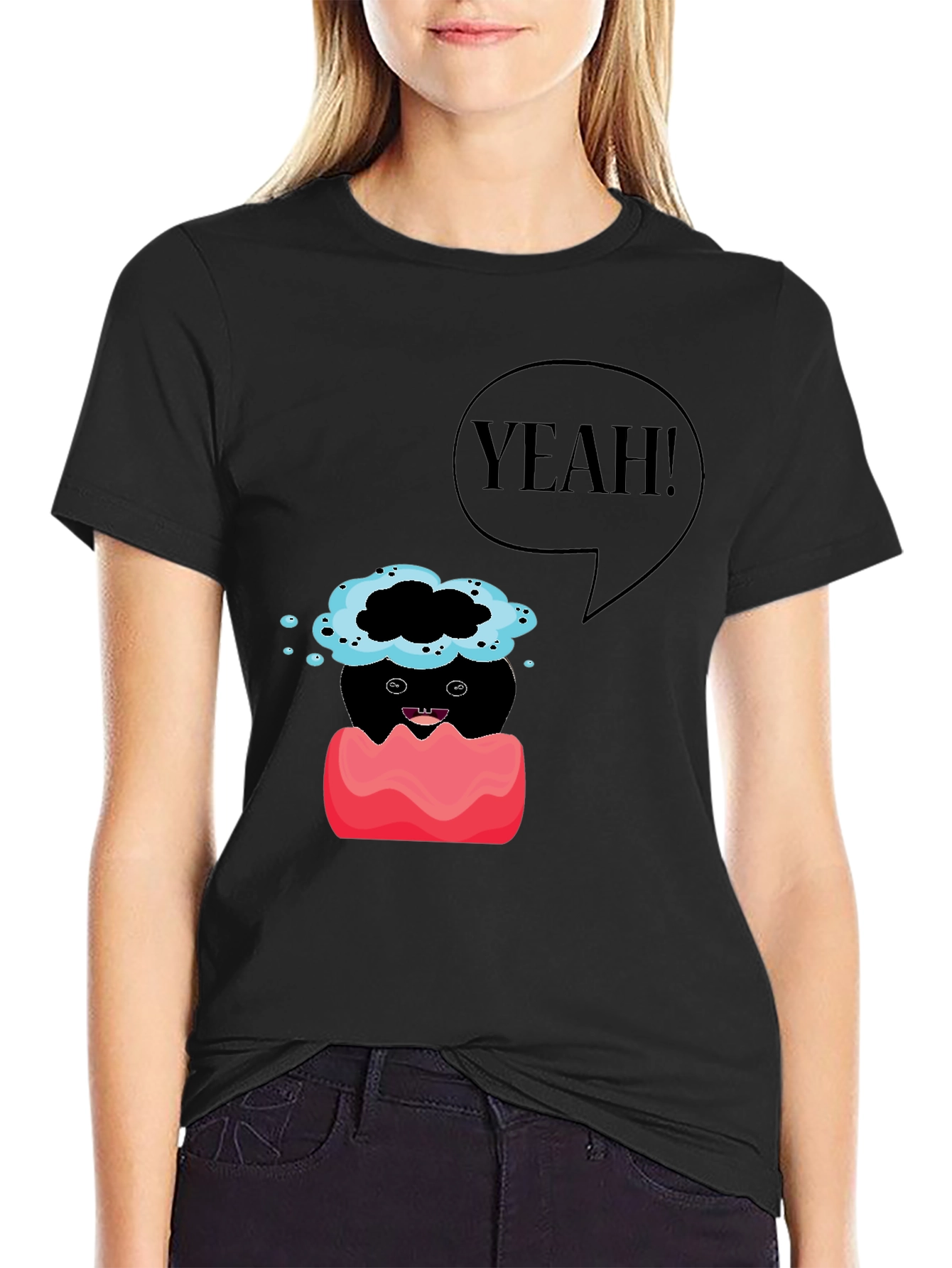 Humorous Yeah! Graphic Print T-Shirt