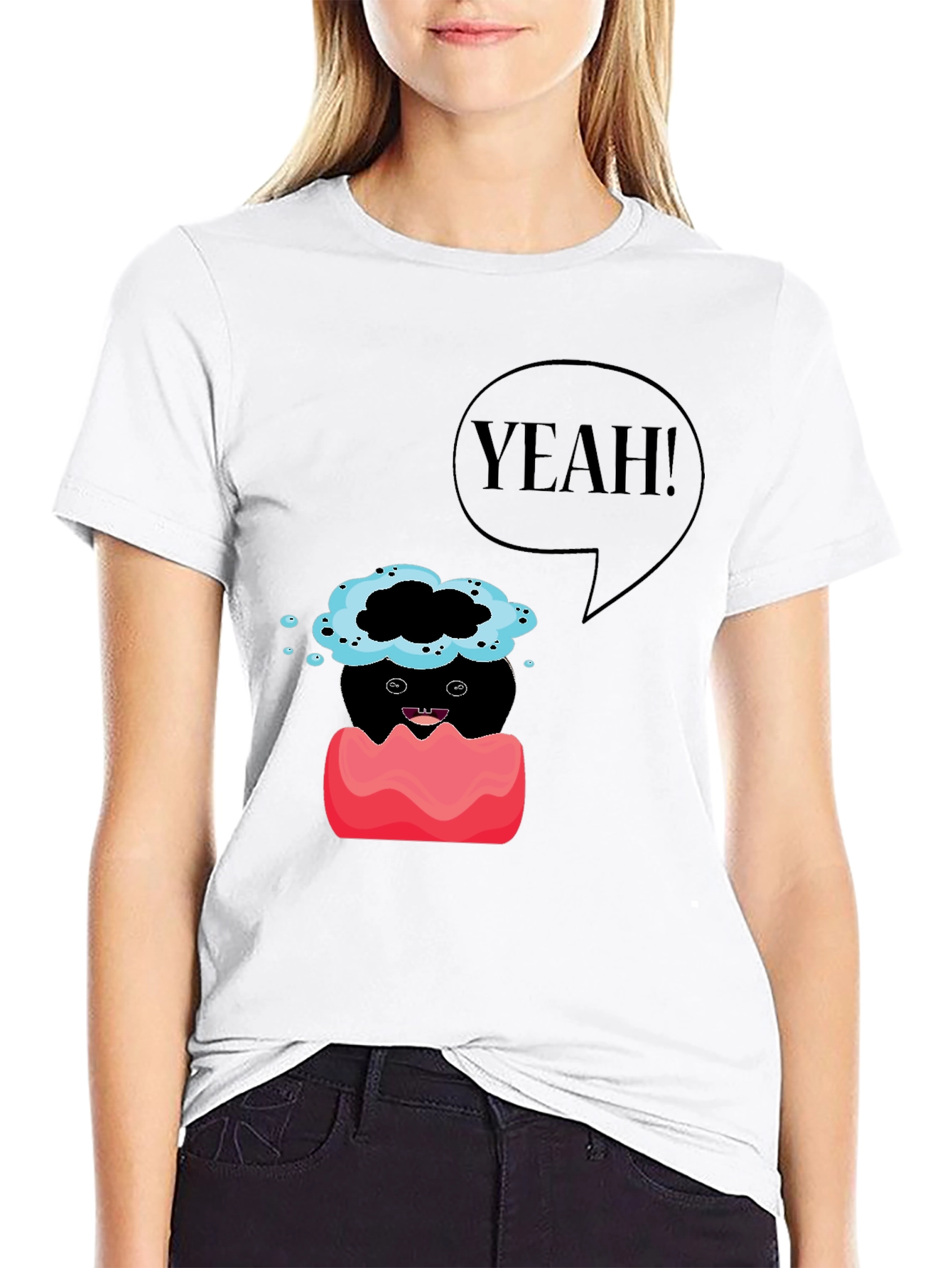Humorous Yeah! Graphic Print T-Shirt