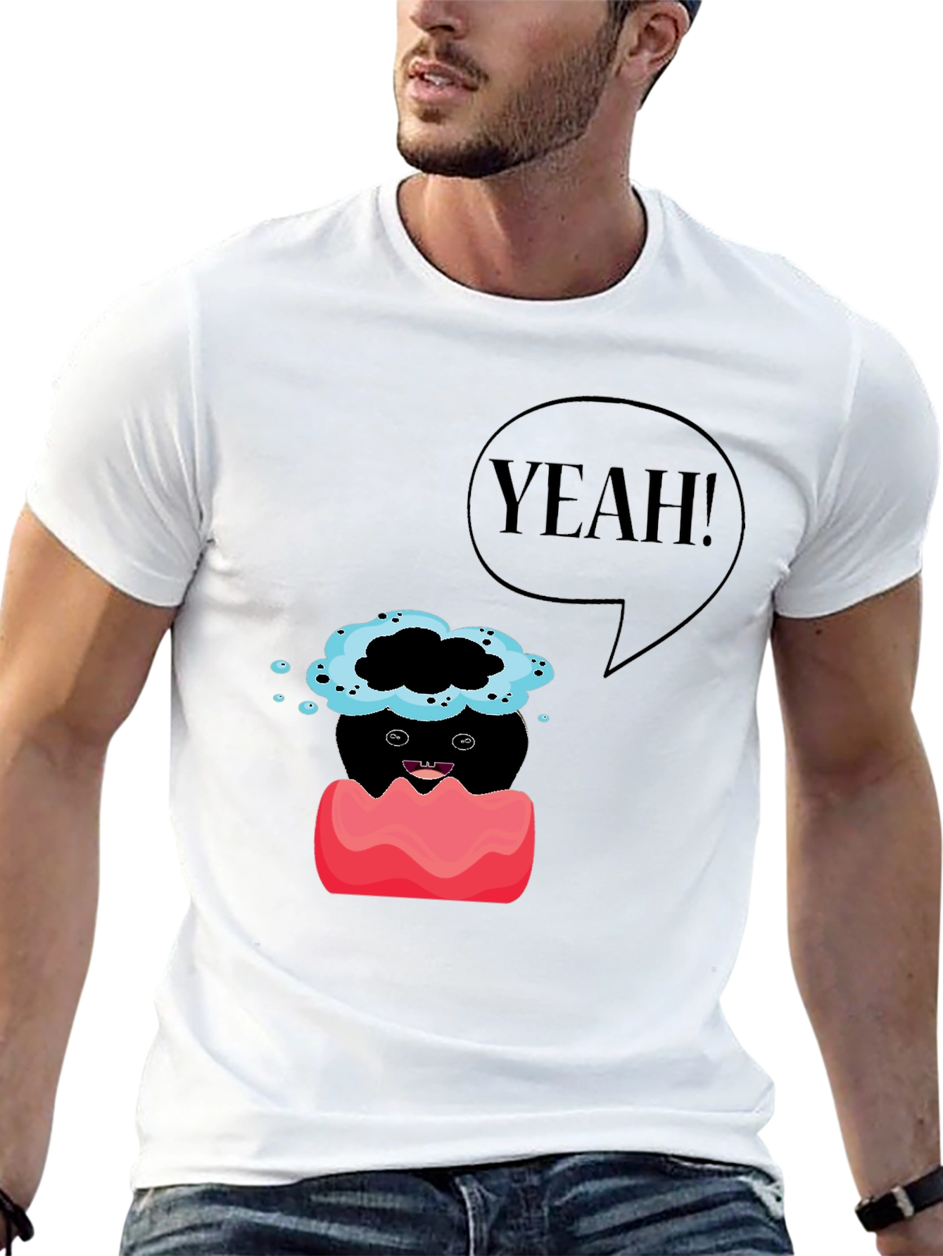 Humorous Yeah! Graphic Print T-Shirt