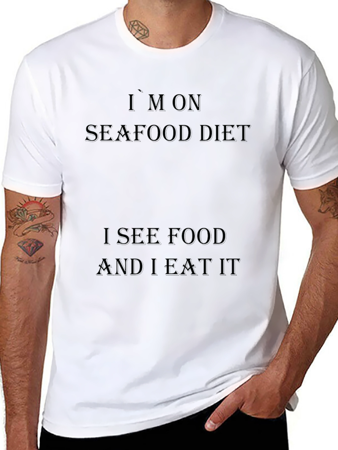 Seafood Diet Funny Black Graphic T-Shirt