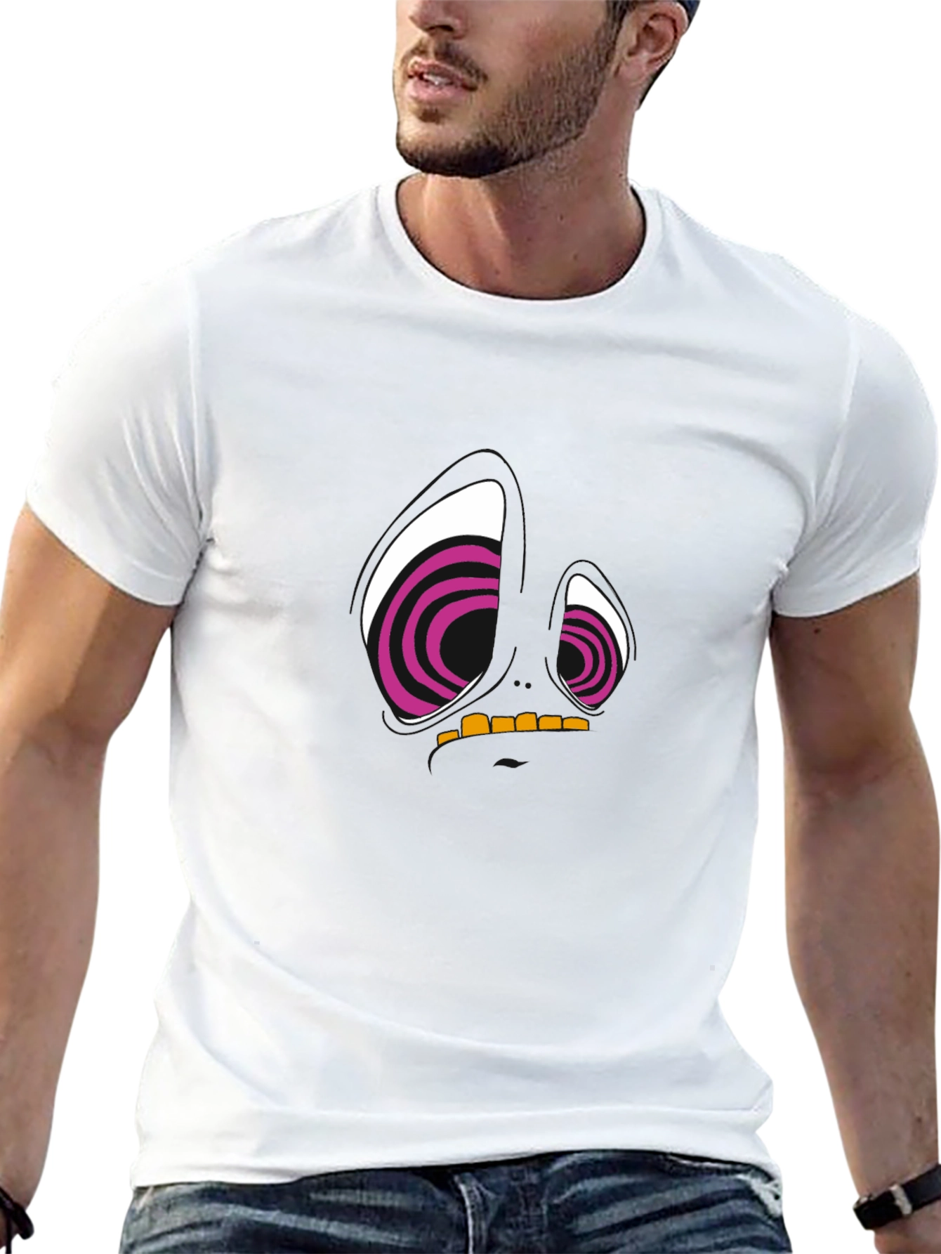 Abstract Face Graphic Tee - Black Cotton T-Shirt