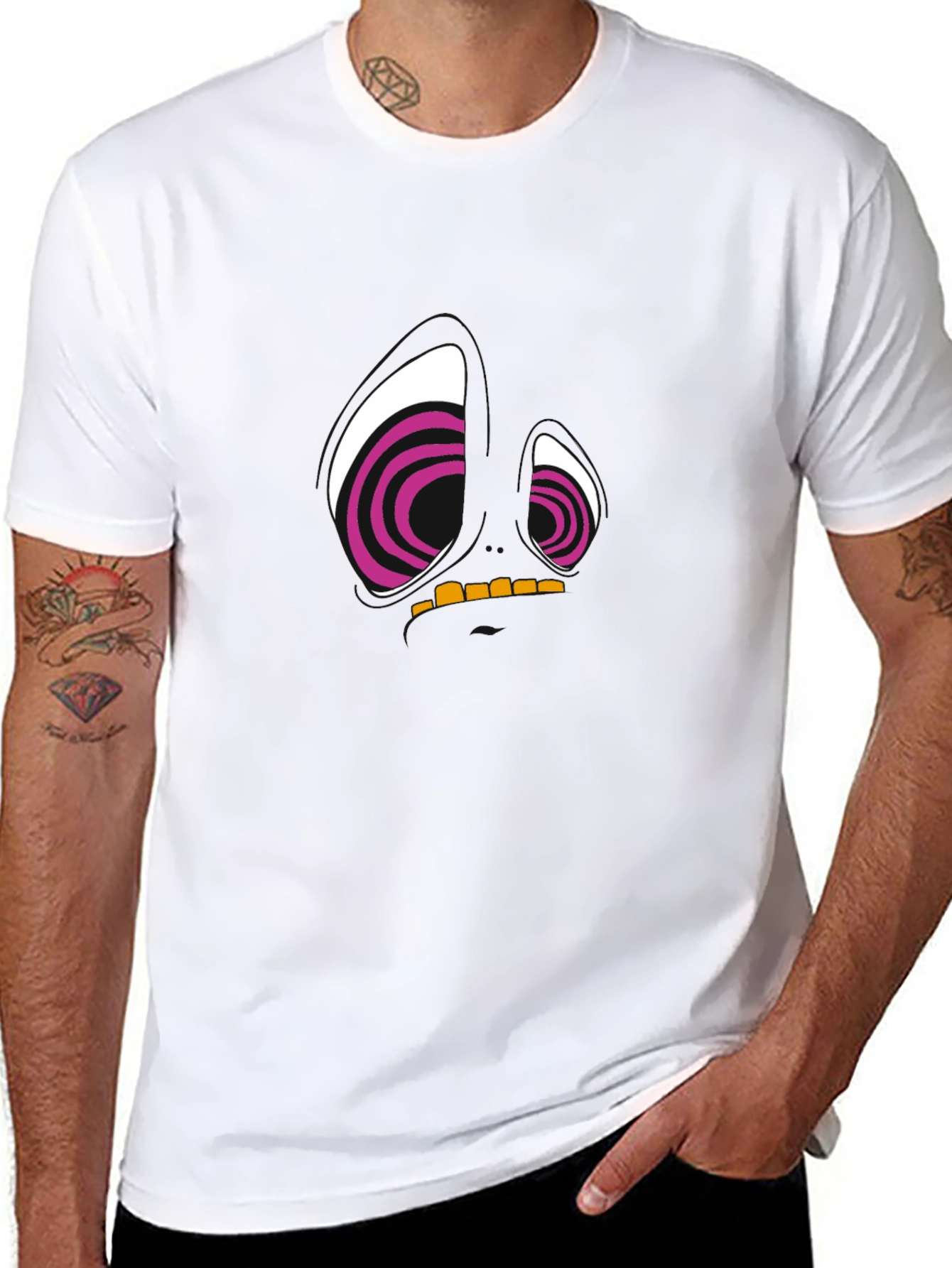 Abstract Face Graphic Tee - Black Cotton T-Shirt